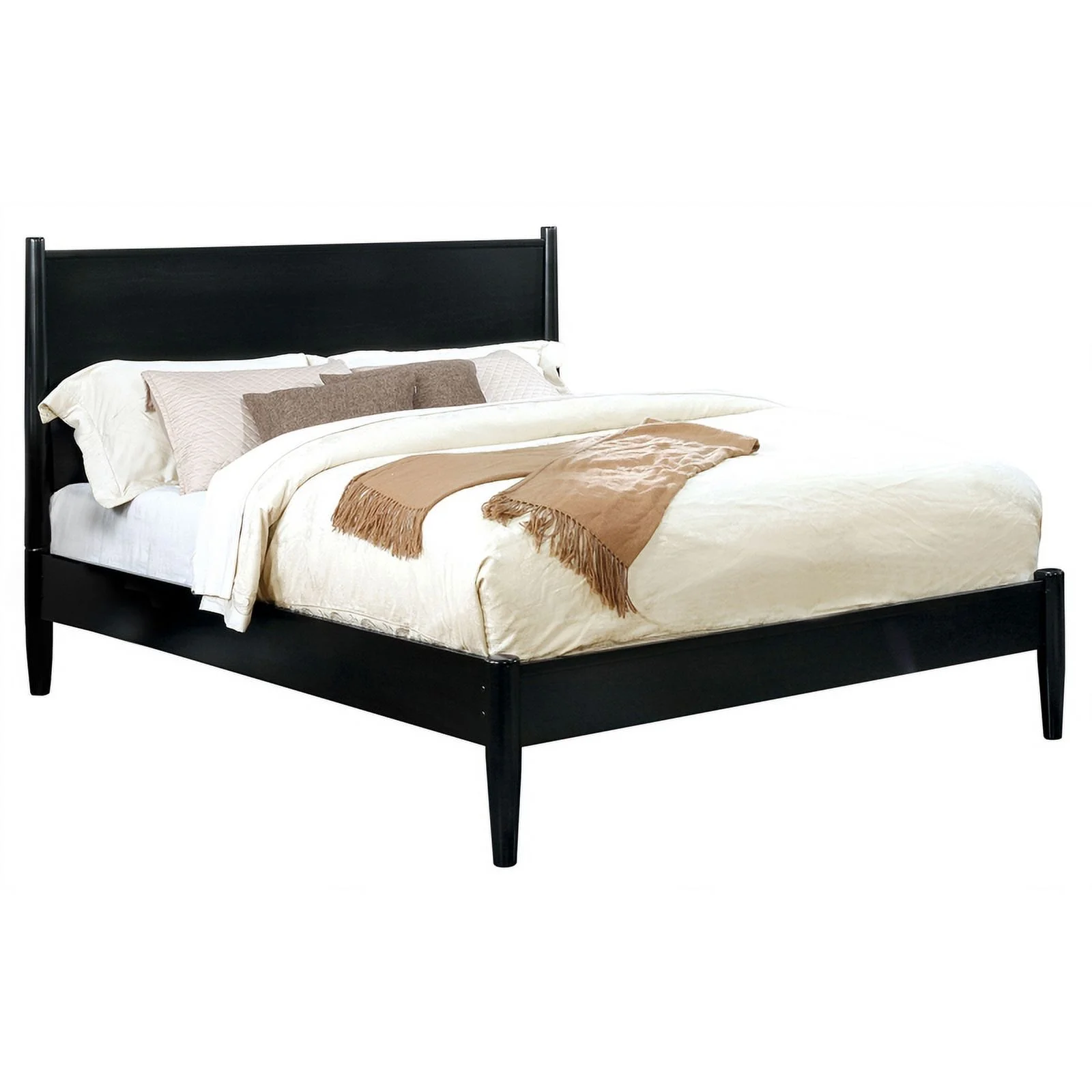 Allora 4pc Wood Bedroom Set - Cal King+Nightstand+Dresser+Oval Mirror in Black