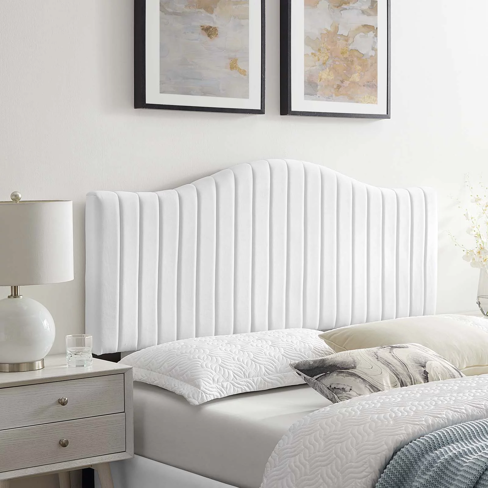 Modway Brielle Channel Tufted Performance Velvet Twin Headboard in White