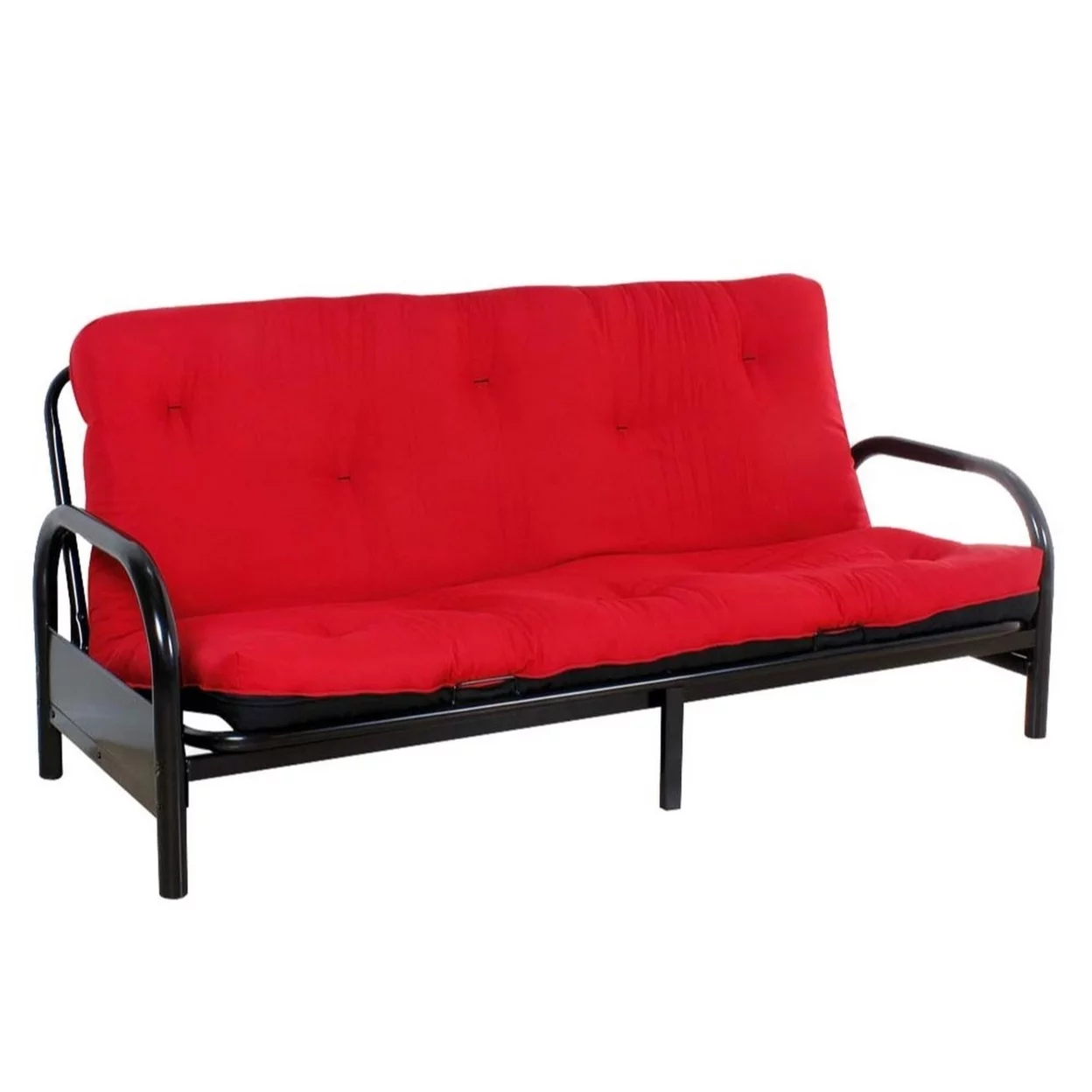 Nab Full Size Futon Sofa, Tufted, Poplin Fabric Mattress, Red- Saltoro Sherpi
