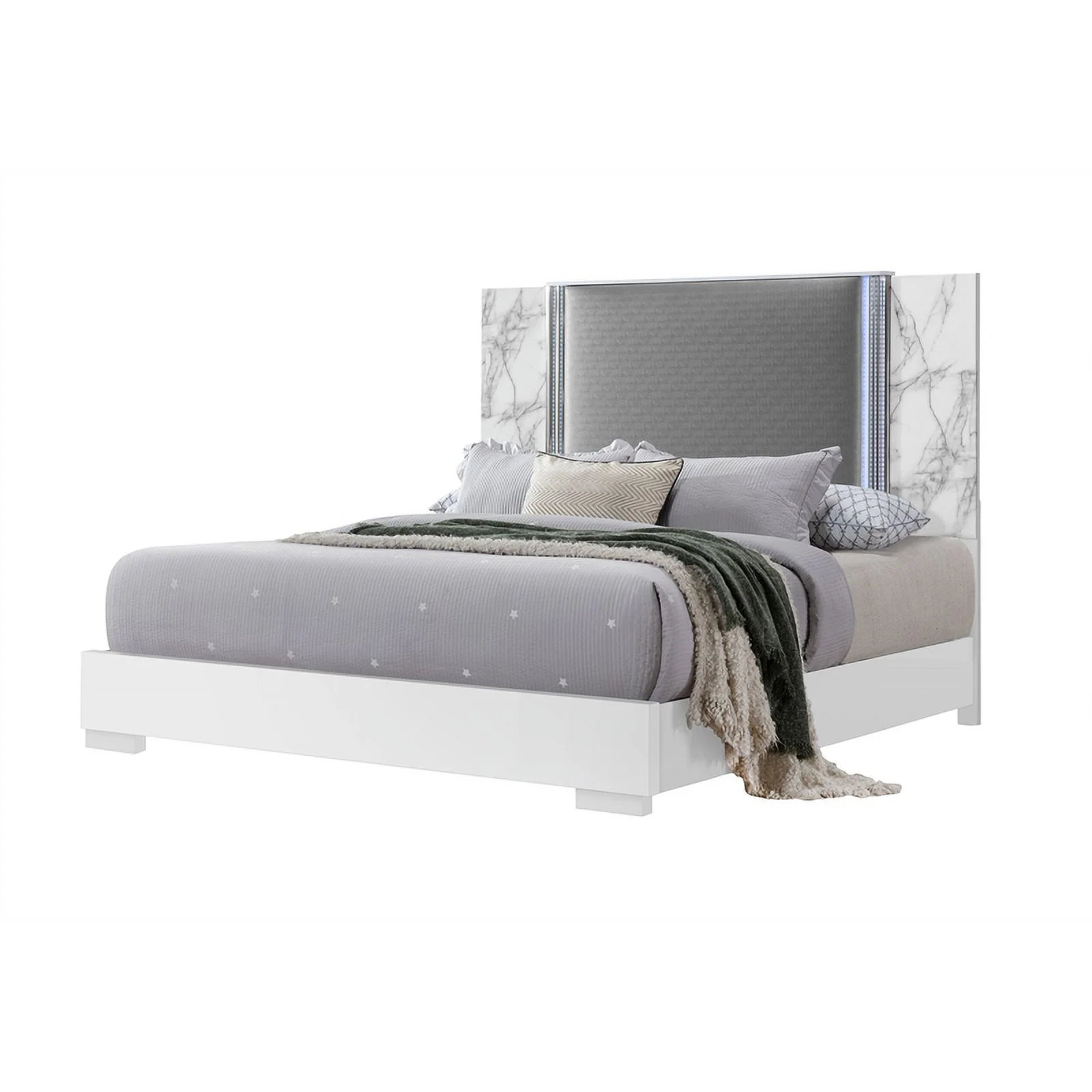 Global Furniture US Ylime White Marble King Bed W/ Led