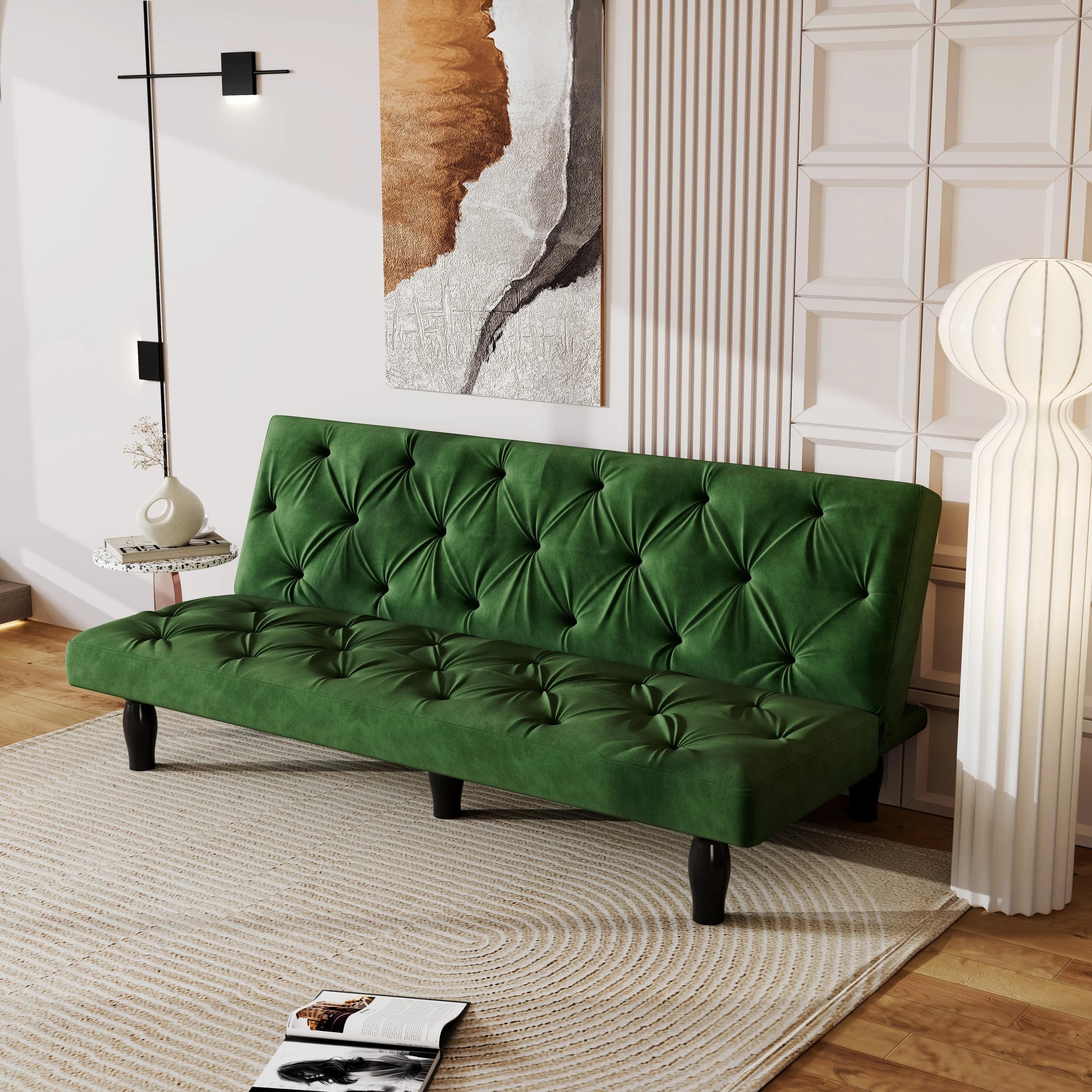 Green Fireworks Texture Sleeper Loveseat Convertible Loveseat Sofa Armless Settee Bed 2-in-1 Bench Recliner Sofa for Living Room