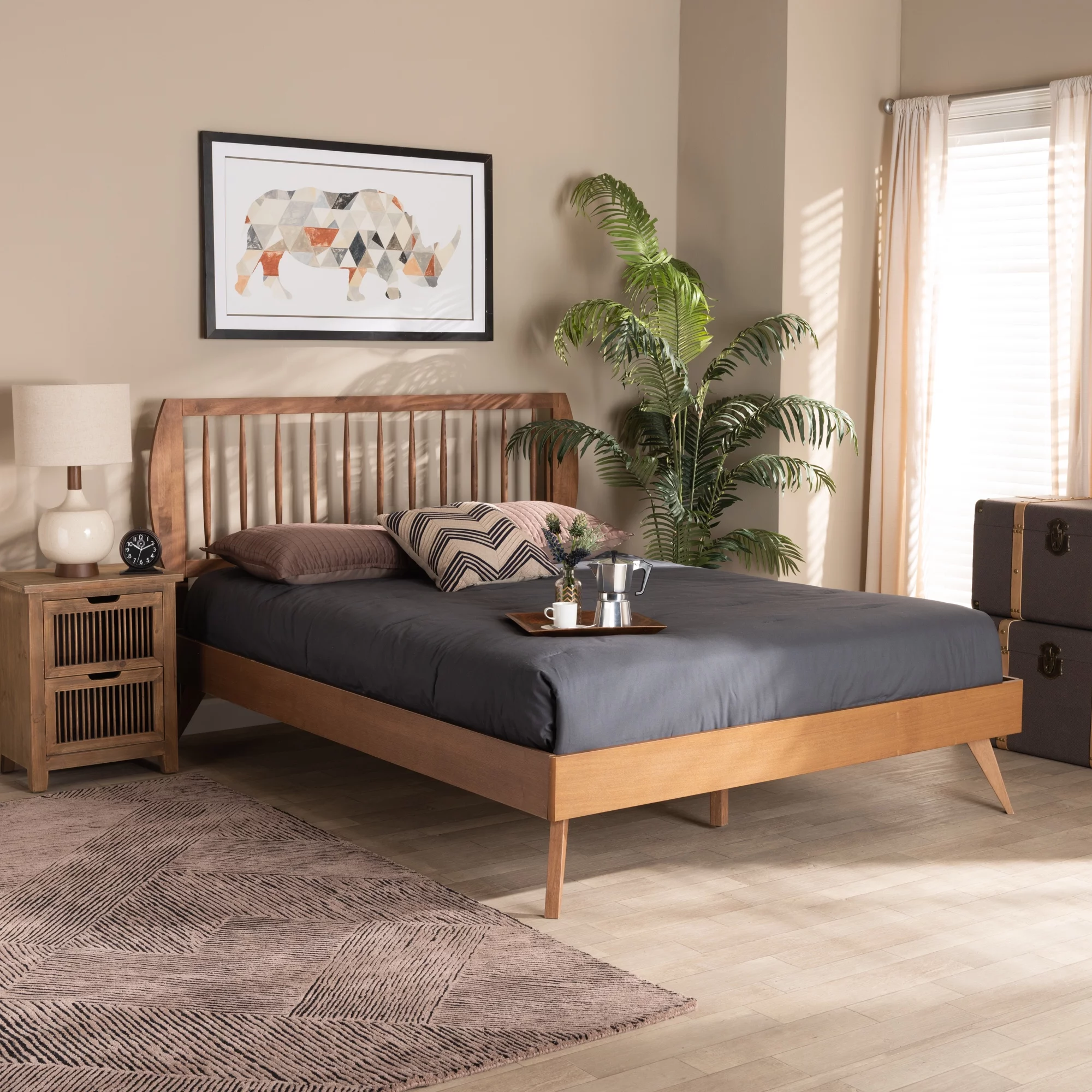 Baxton Studio Emiko Contemporary/Modern Engineered Wood Platform Bed, Queen, Walnut Brown