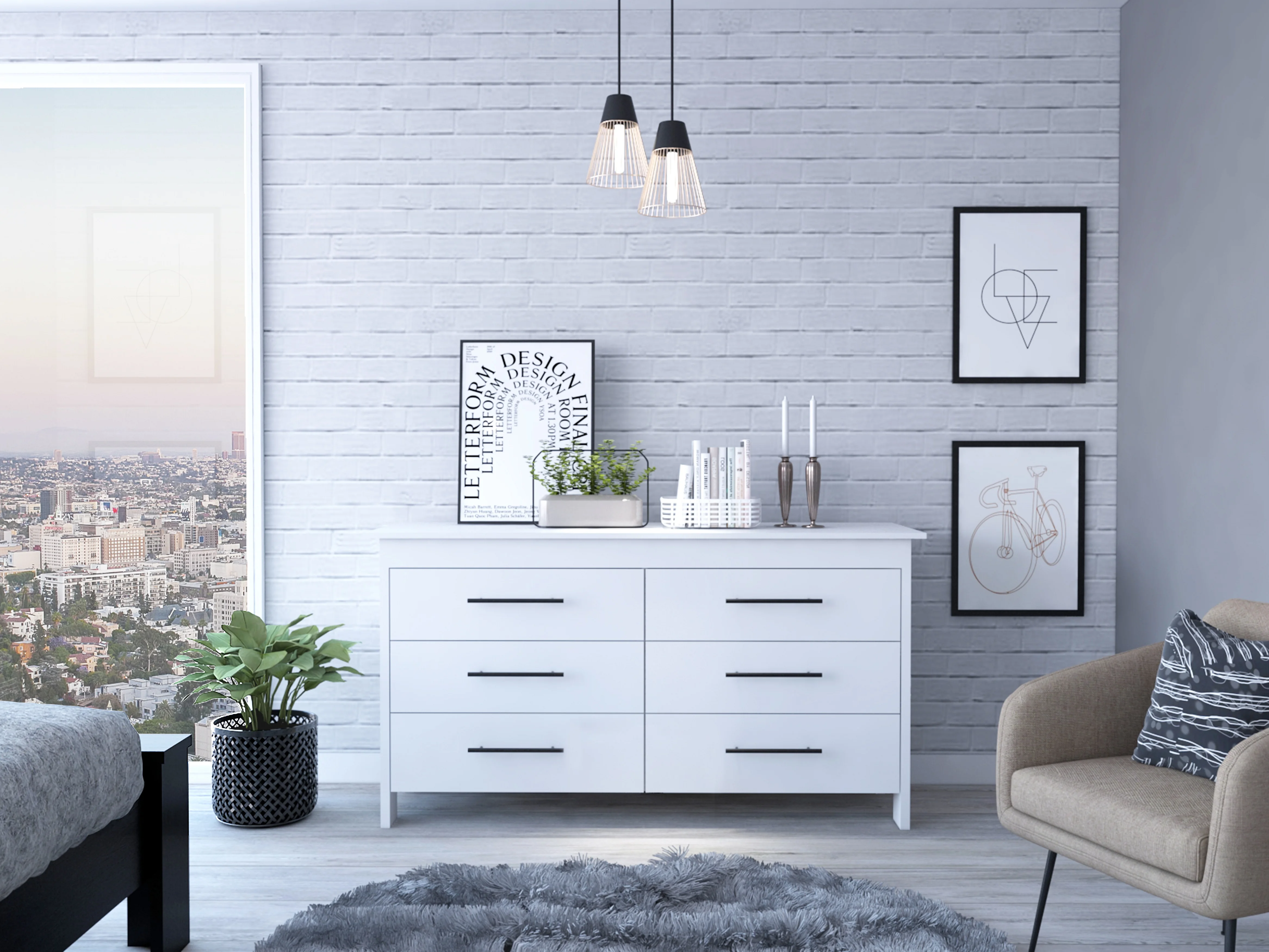 GIKPAL 6 Drawer Double Dresser Wezz, Wood Dressers for Bedroom, White