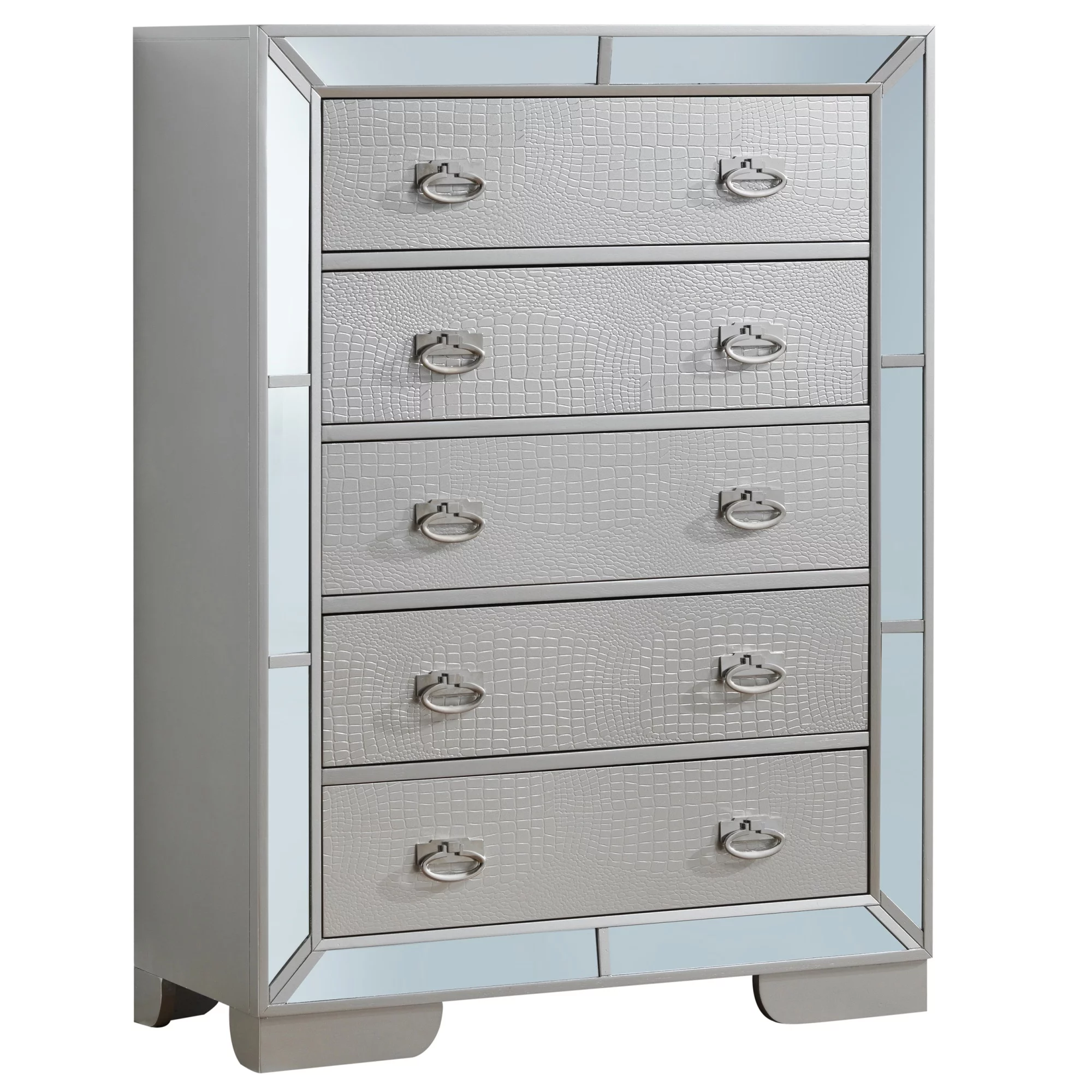 Passion Furniture  Hollywood Hills Silver Champagne 5-Drawer Chest of Drawers - 32 x 21 x 58 in.