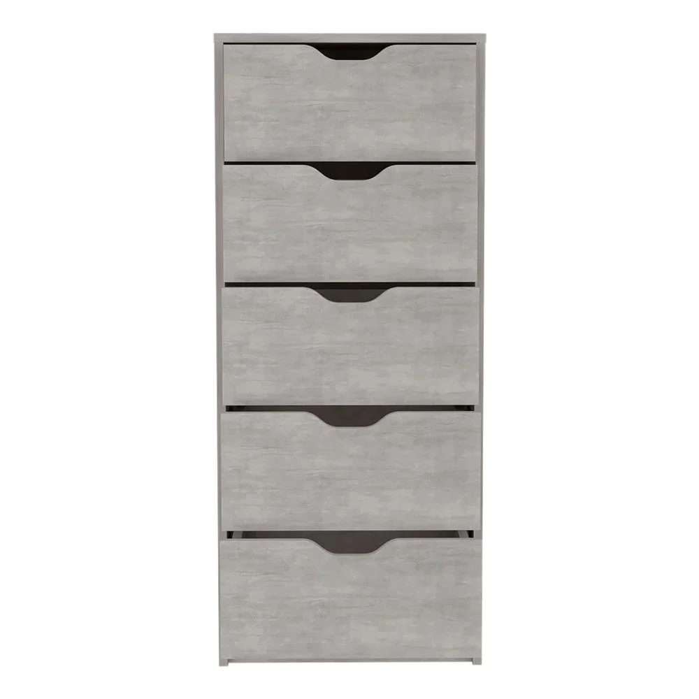 Depot E-Shop 5 Drawers Narrow Dresser, Slim Storage Chest of Drawers, Concrete Gray -Bedroom