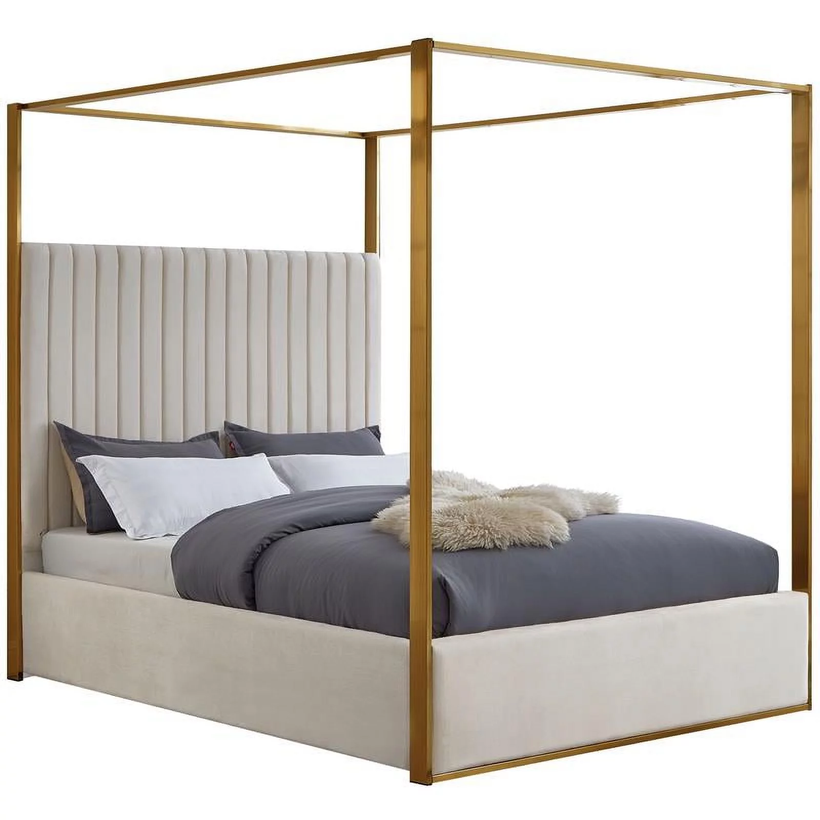 Maklaine Contemporary designed Cream Finished Velvet King Bed