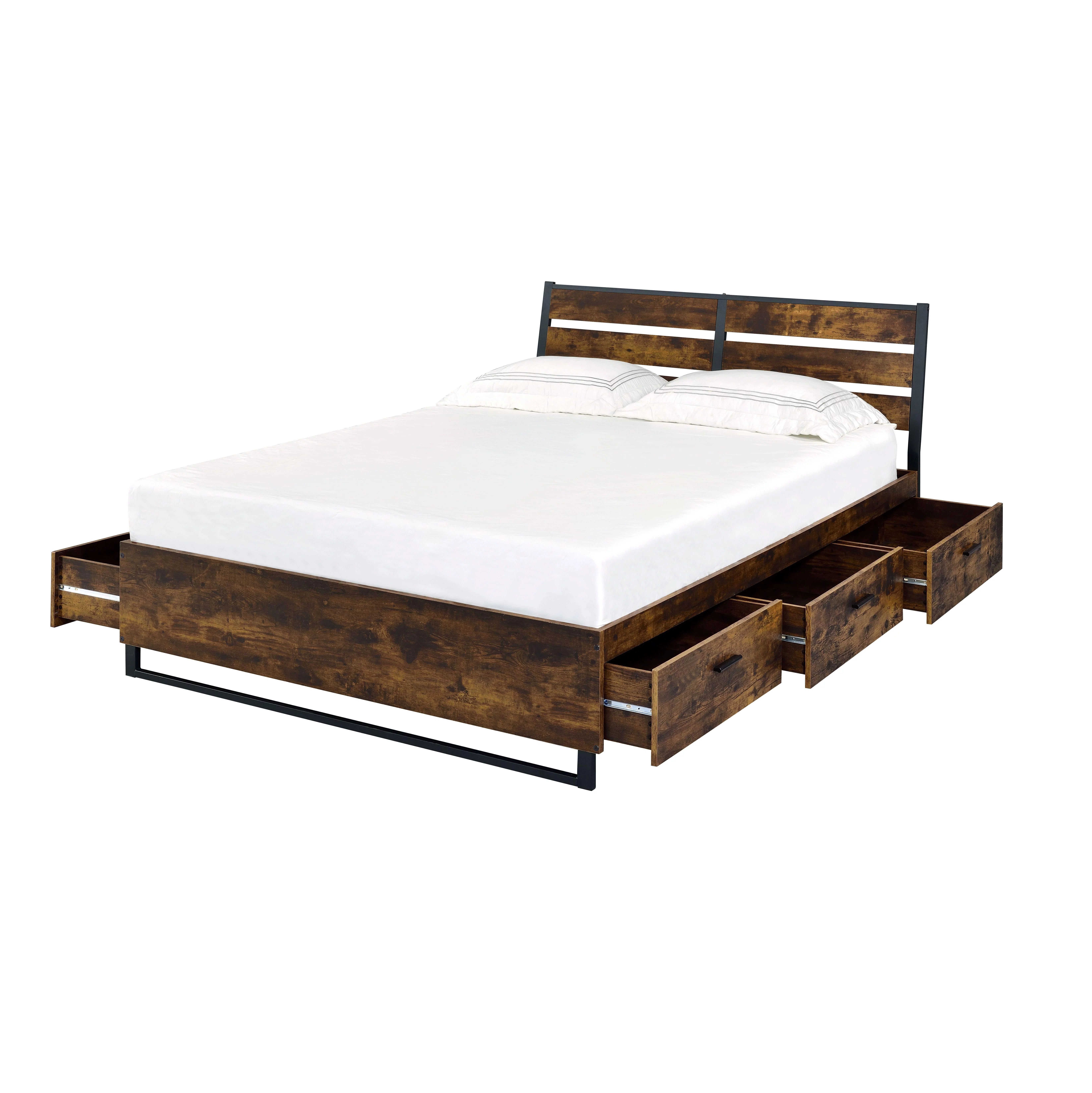 Rustic Oak & Black Finish Eastern King Bed w/Storage Acme Juvanth 24257EK-6pcs