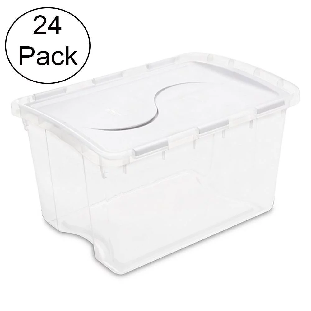 Sterilite 48 Qt Hinged Lid Storage Box Plastic Stackable Bin with Lid, 24 Pack