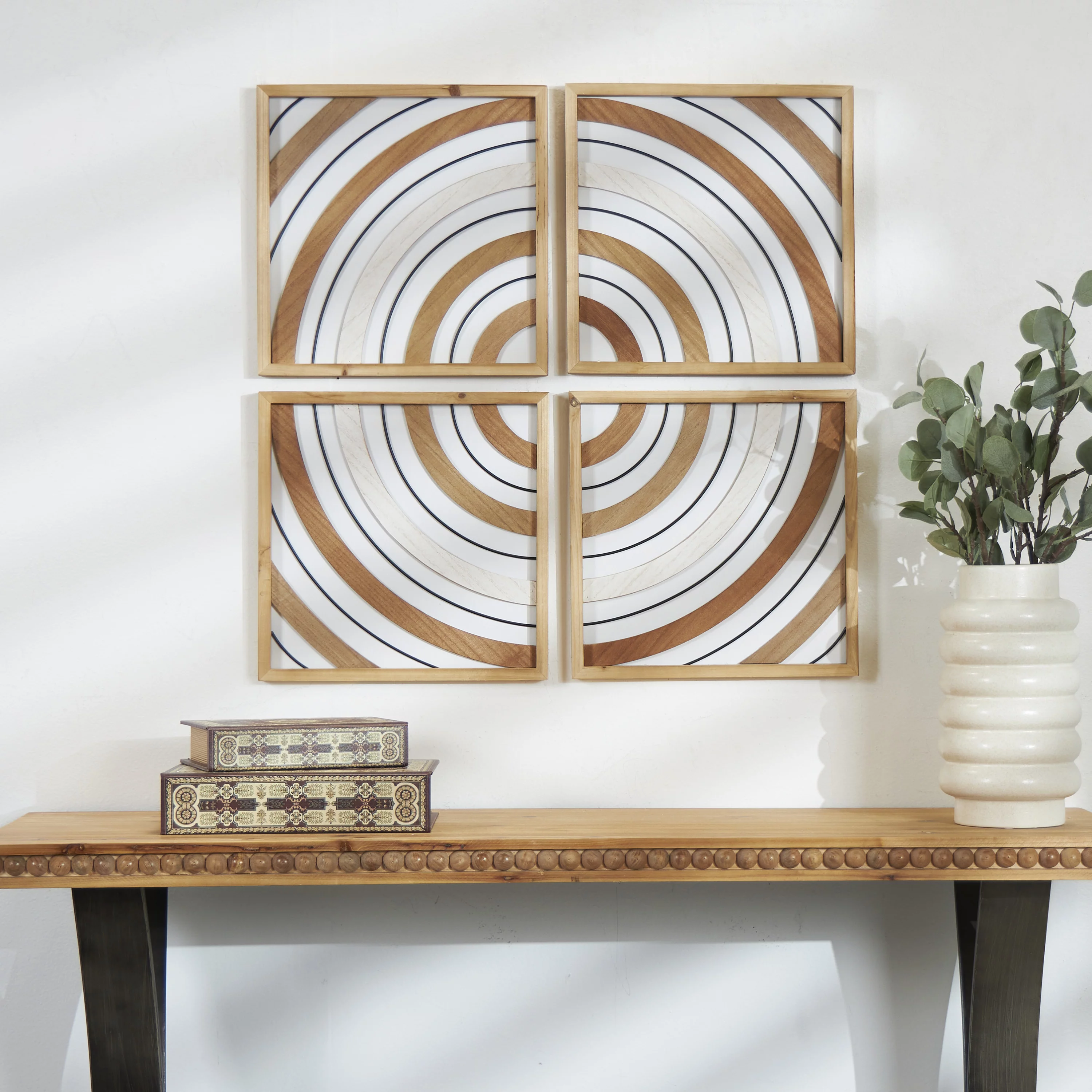The Novogratz Brown Wood Handmade Mixed Media Geometric Wall Decor with Varying Circles (4 Count)