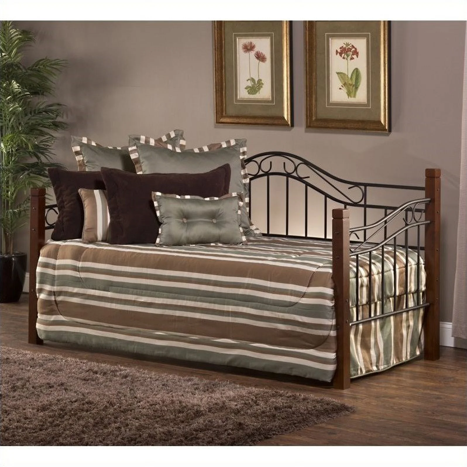 Bowery Hill Contemporary Solid Wood Daybed in in Cherry and Black