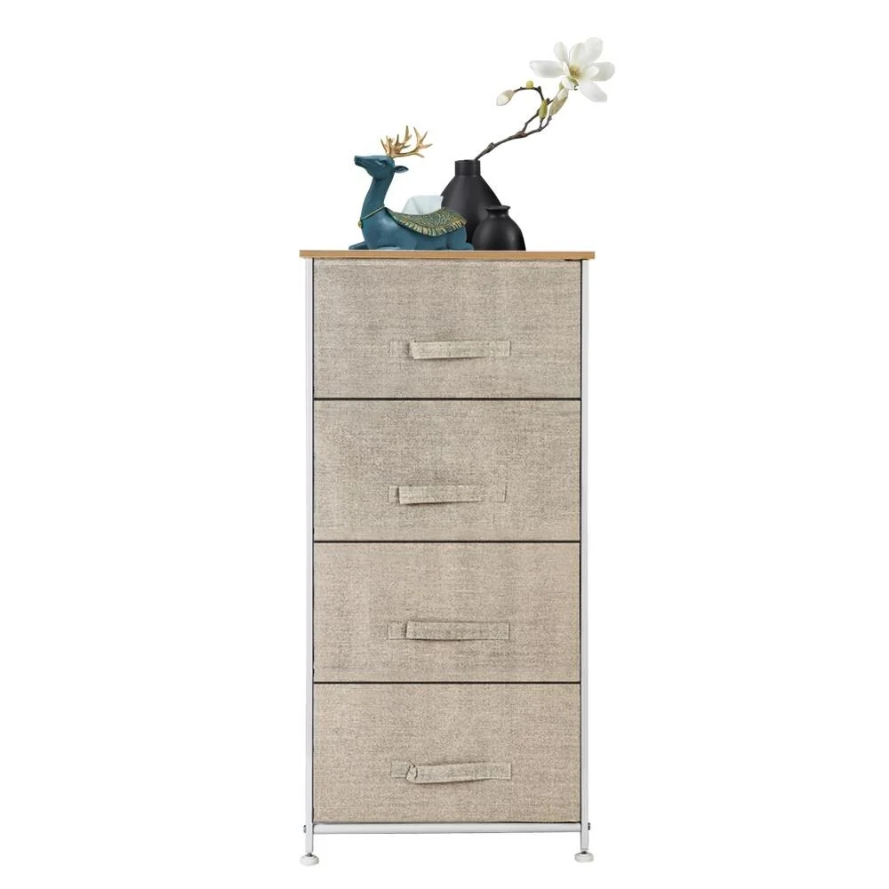 Vertical Dresser Storage Tower Easy Pull Fabric Bins Organizer Unit for Bedroom, Hallway, Entryway, Closets Beige Beige
