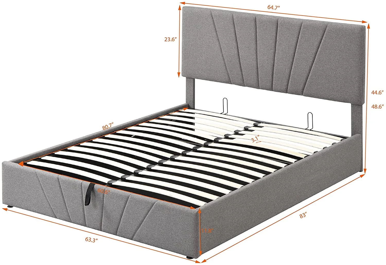 Quee Bed Wih Sorage Udereah, Upholsered Plaform Bed Wih Lif Up Sorage Ad ufed Headboard, Woode Bed Frame For ees Aduls (Quee Size, Gray)