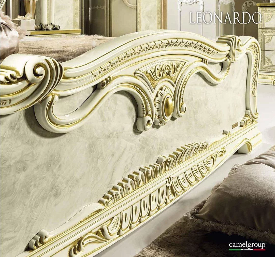 Luxury Gold Ivory King Bed Classic Royalty Made in Italy ESF Leonardo