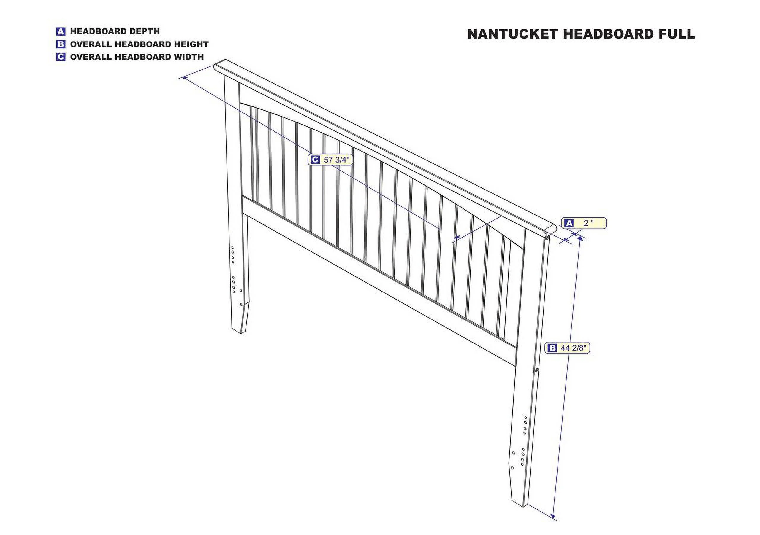 AFI Nantucket Solid Wood Panel Headboard with Attachable USB Charger Grey Full