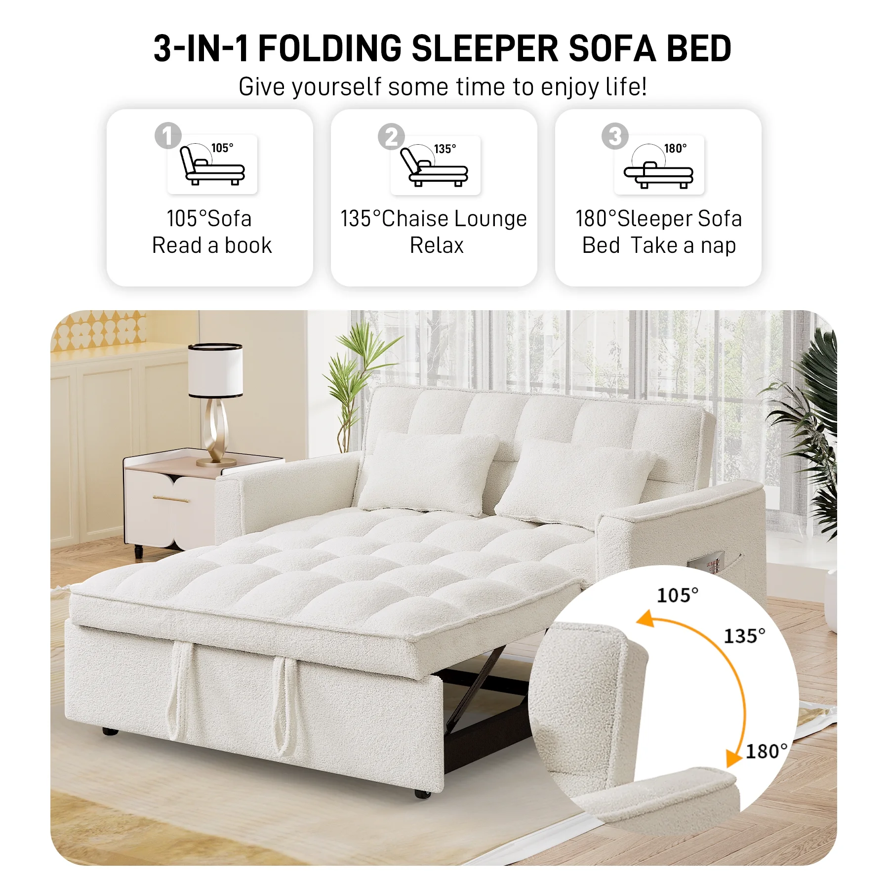 Convertible Sofa Bed with Pull Out Sofa Bed,55
