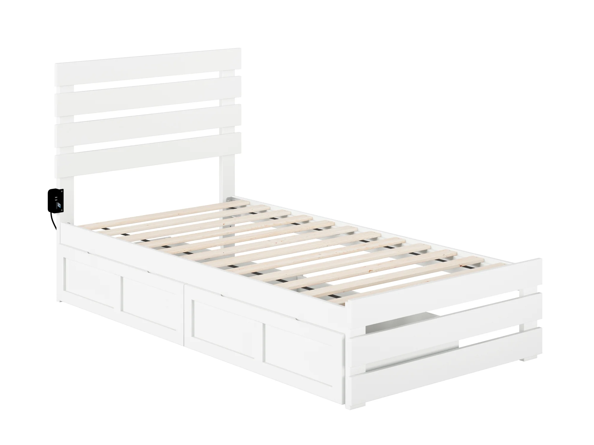 Oxford Twin Bed with Footboard and USB Turbo Charger with 2 Drawers in White