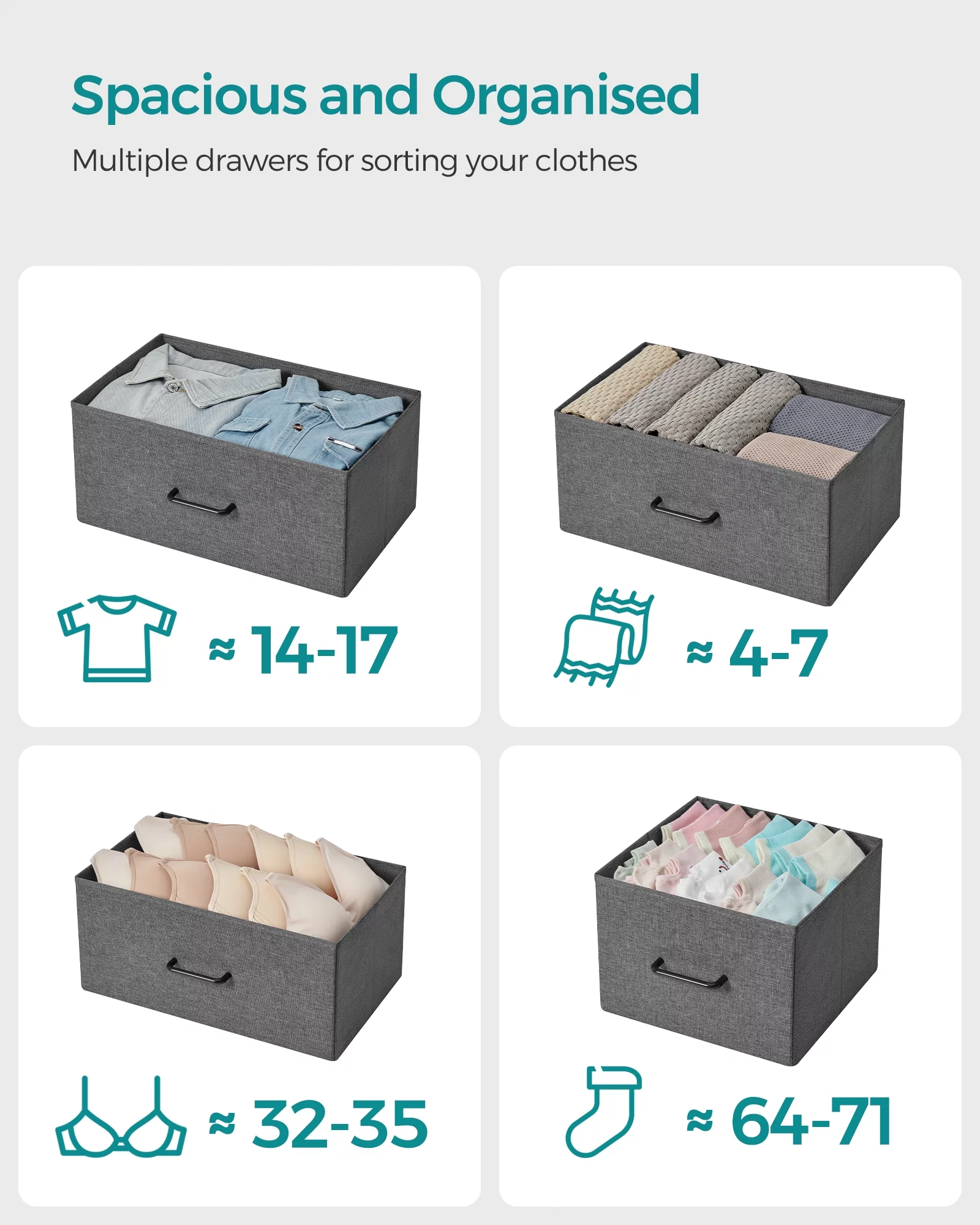 SONGMICS Dresser with 8 Drawers -Furniture Storage Chest Tower Unit for Bedroom Hallway Closet Office Organization - Steel Frame Wood Top Easy Pull Fabric