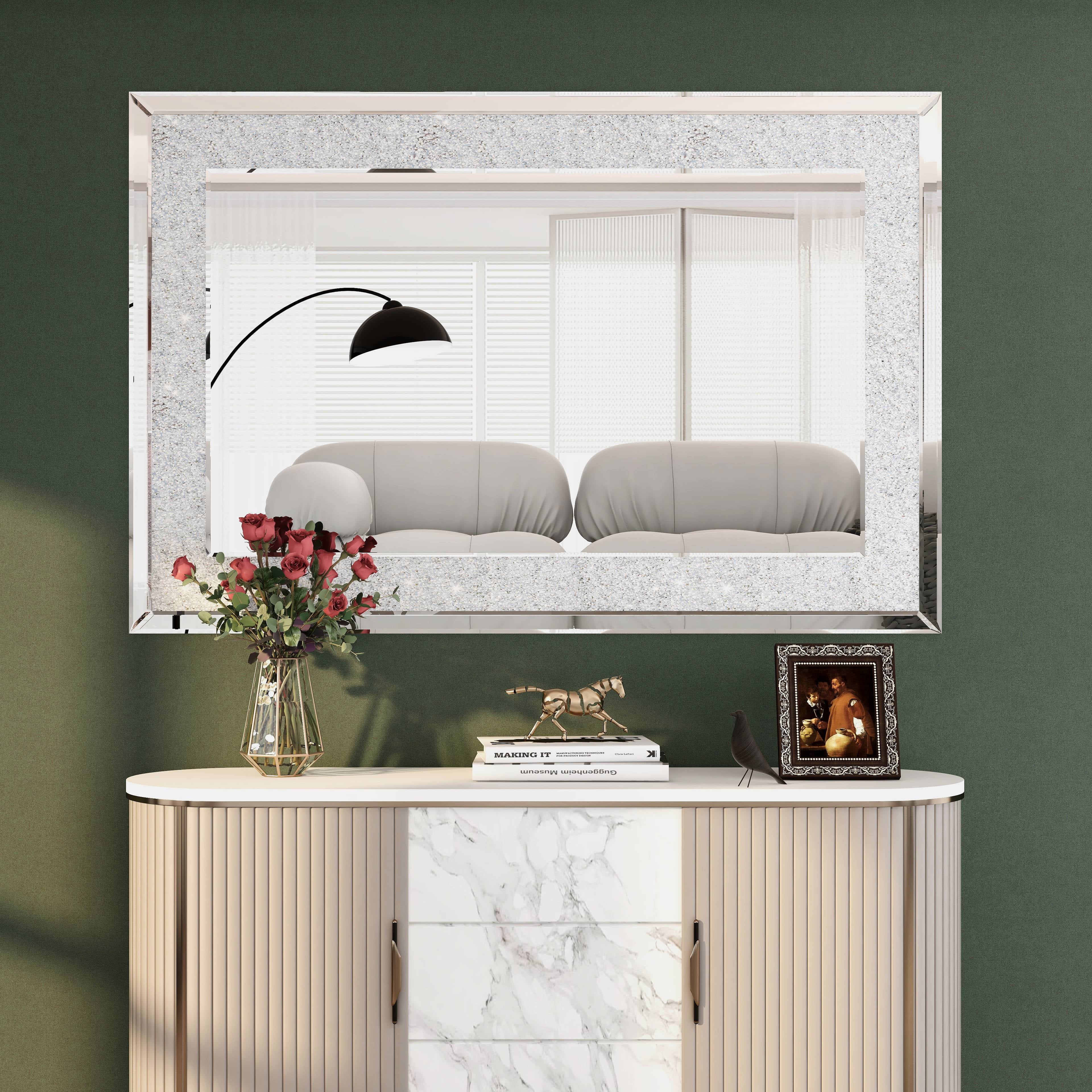 Shyfoy Wall Mirror Decorative Living Room Decor Crushed Diamond Rectangle 35.4