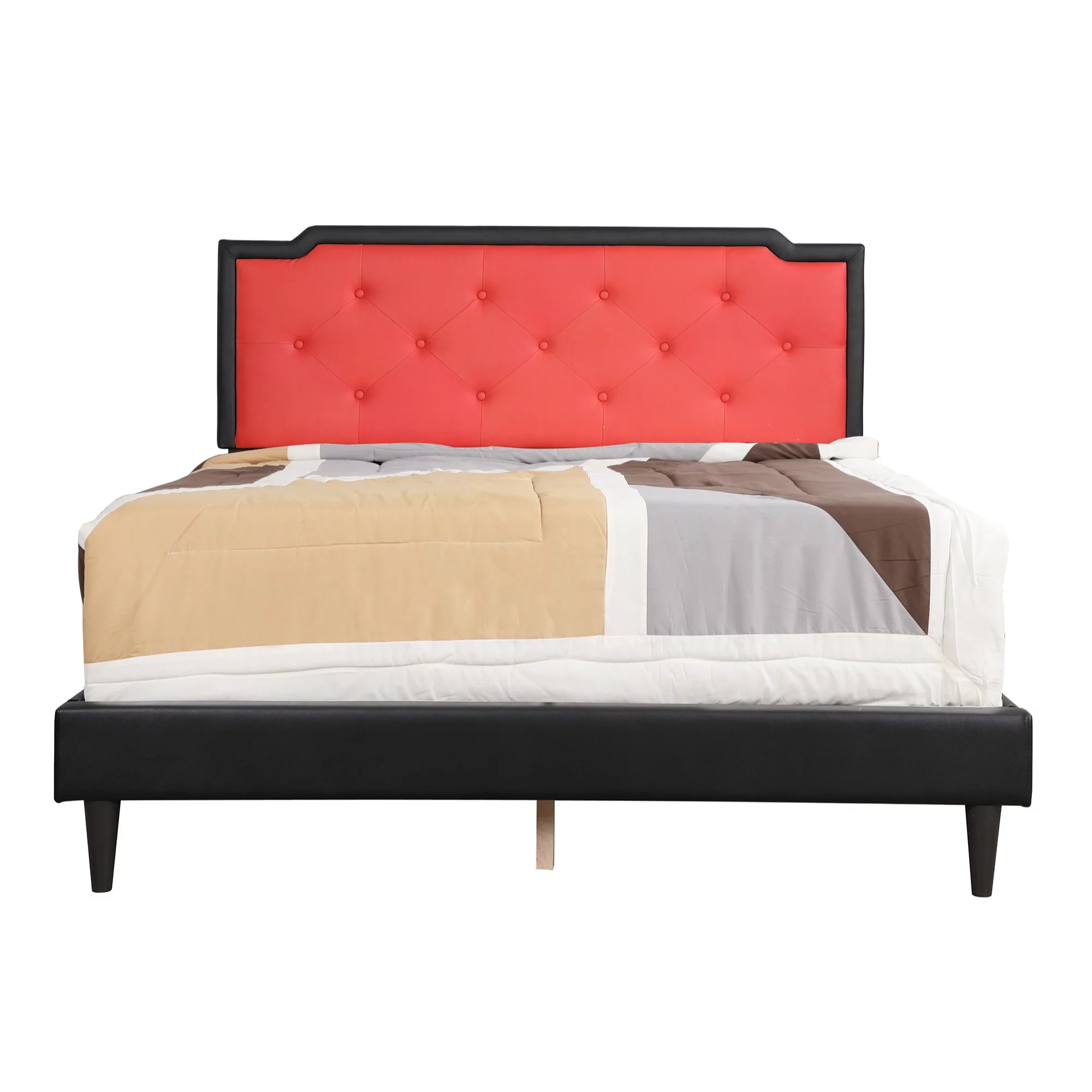Passion Furniture  Deb Tufted Panel Bed, Black & Orange - King Size