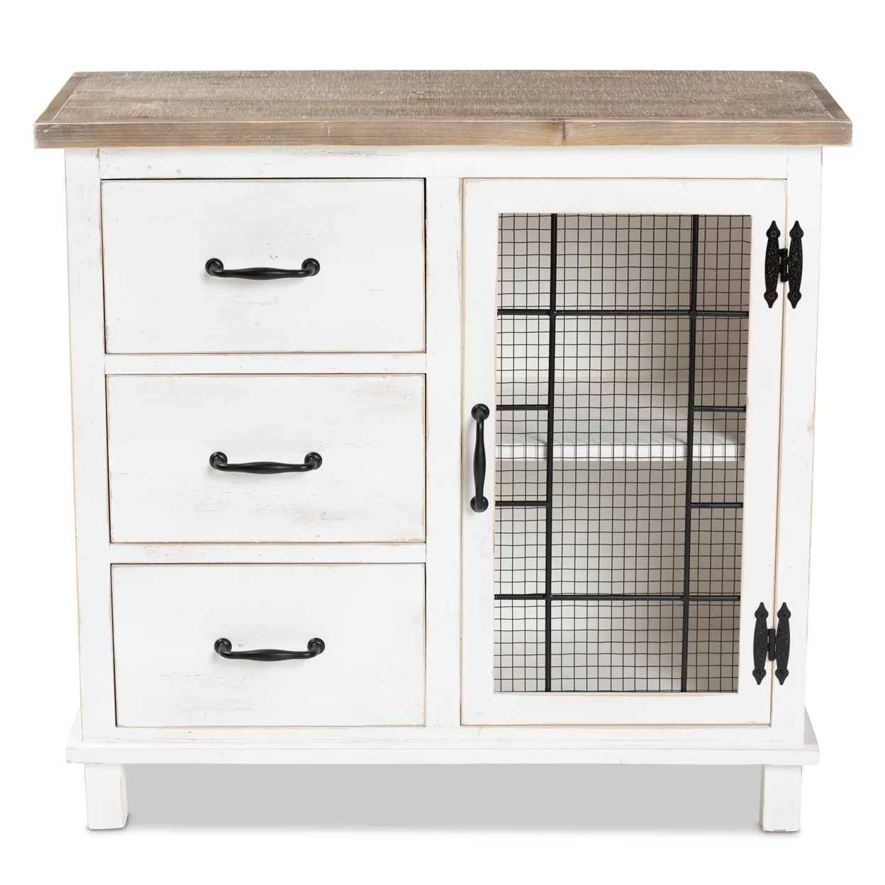 Baxton Studio Faron Classic and Traditional Farmhouse Two-Tone Distressed White and Oak Brown Finished Wood 3-Drawer