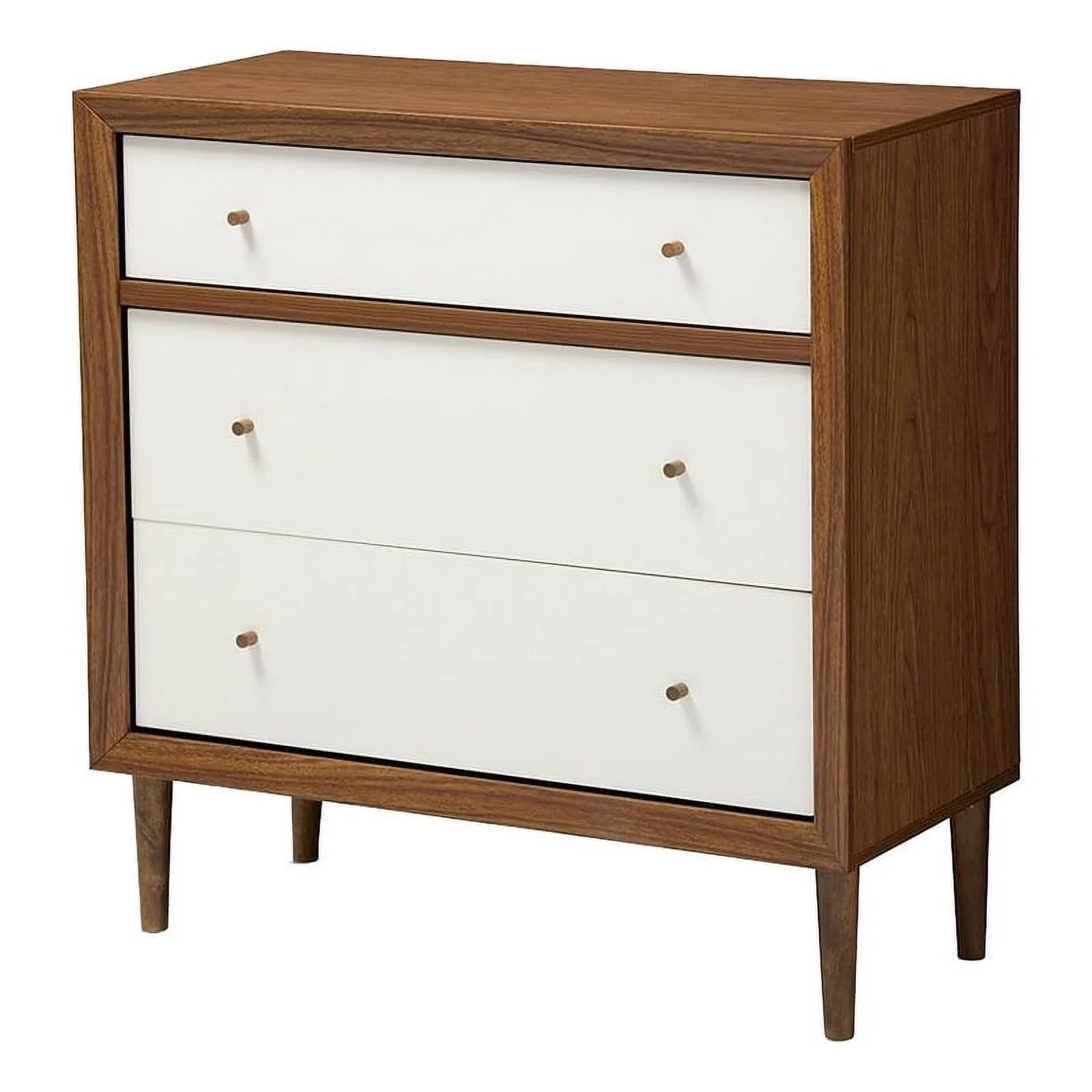 Allora Contemporary 3-Drawer Engineered Wood Chest in White/Walnut