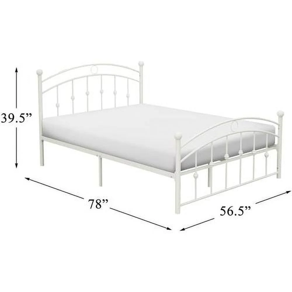 Traditional Metal Full Size Platform Bed In White