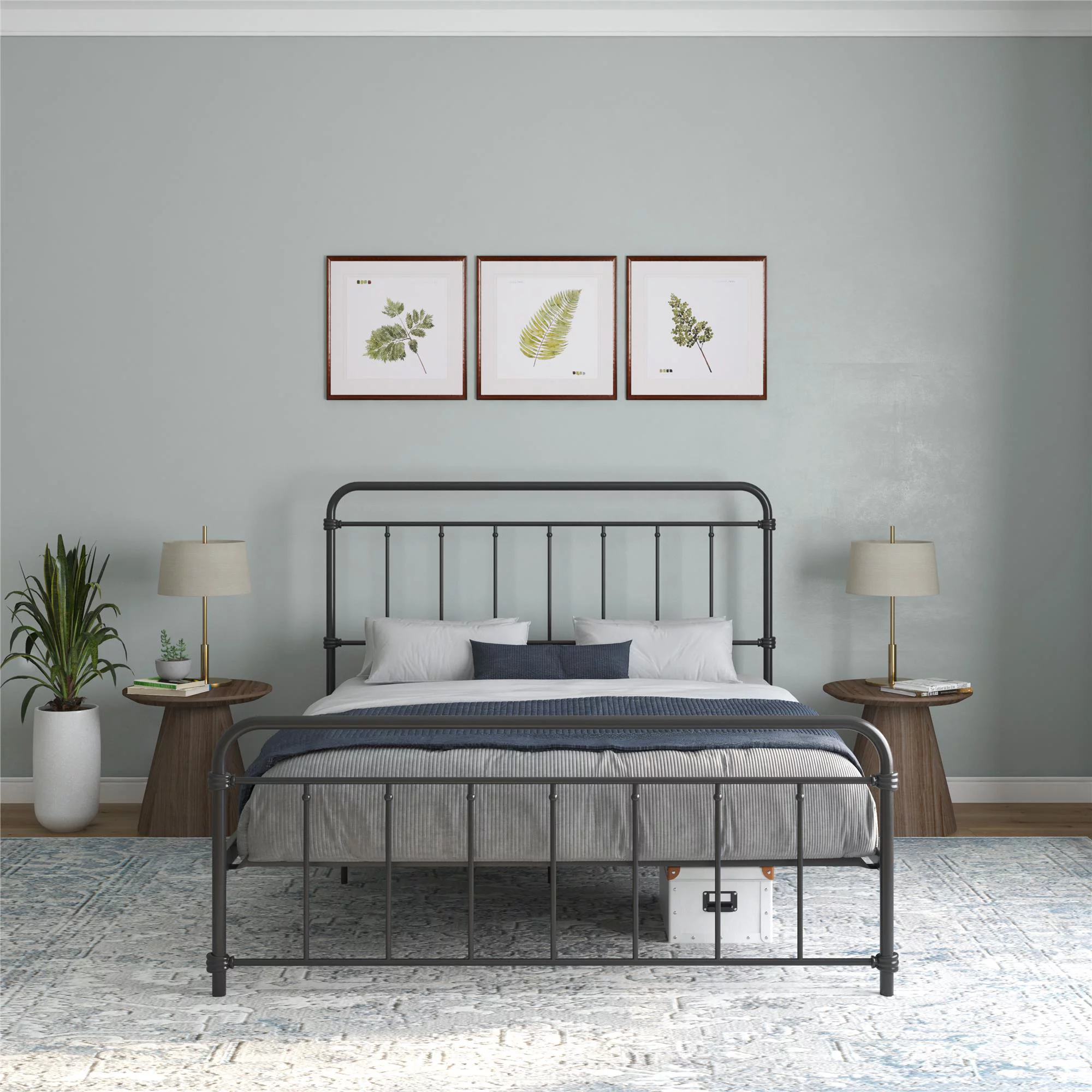 DHP Wallace Metal Platform Bed Frame with Headboard, Queen, Black