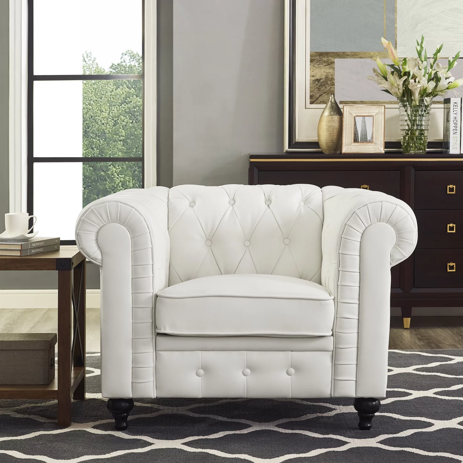 Chesterfield Sofa Set - Color: White, Size: Accent Chair Only