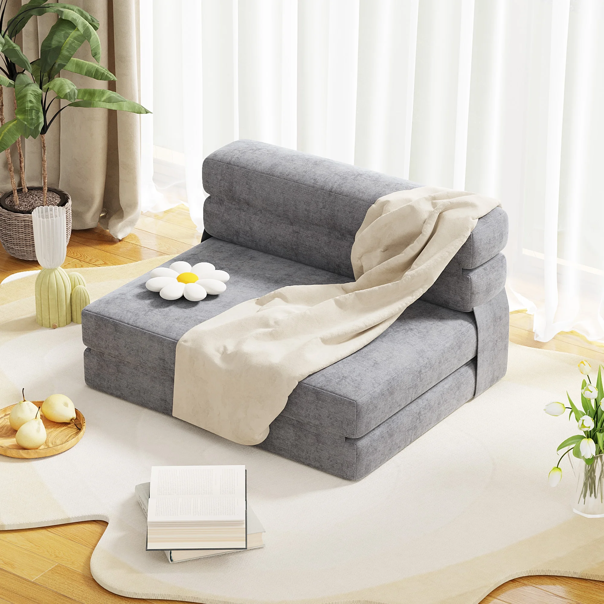 HNEBC Folding Sofa Bed Couch, Memory Foam Futon Sofa Bed, Modern Linen Fabric Futon Couch for Bedroom/Livingroom (78.7