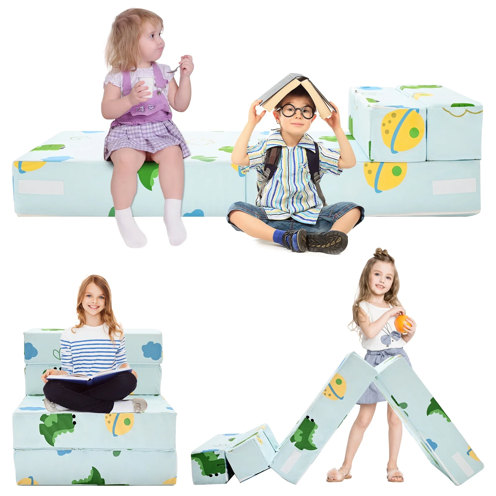 Slsy Folding Sofa Bed Floor Mattress for Kids, 3in1 Folding Mattress Kid Fold Up Sofa Futon Folding Chair Bed, Child Foldable Mattress Floor Bed Folding Couch Trifold Mattress for Playroom