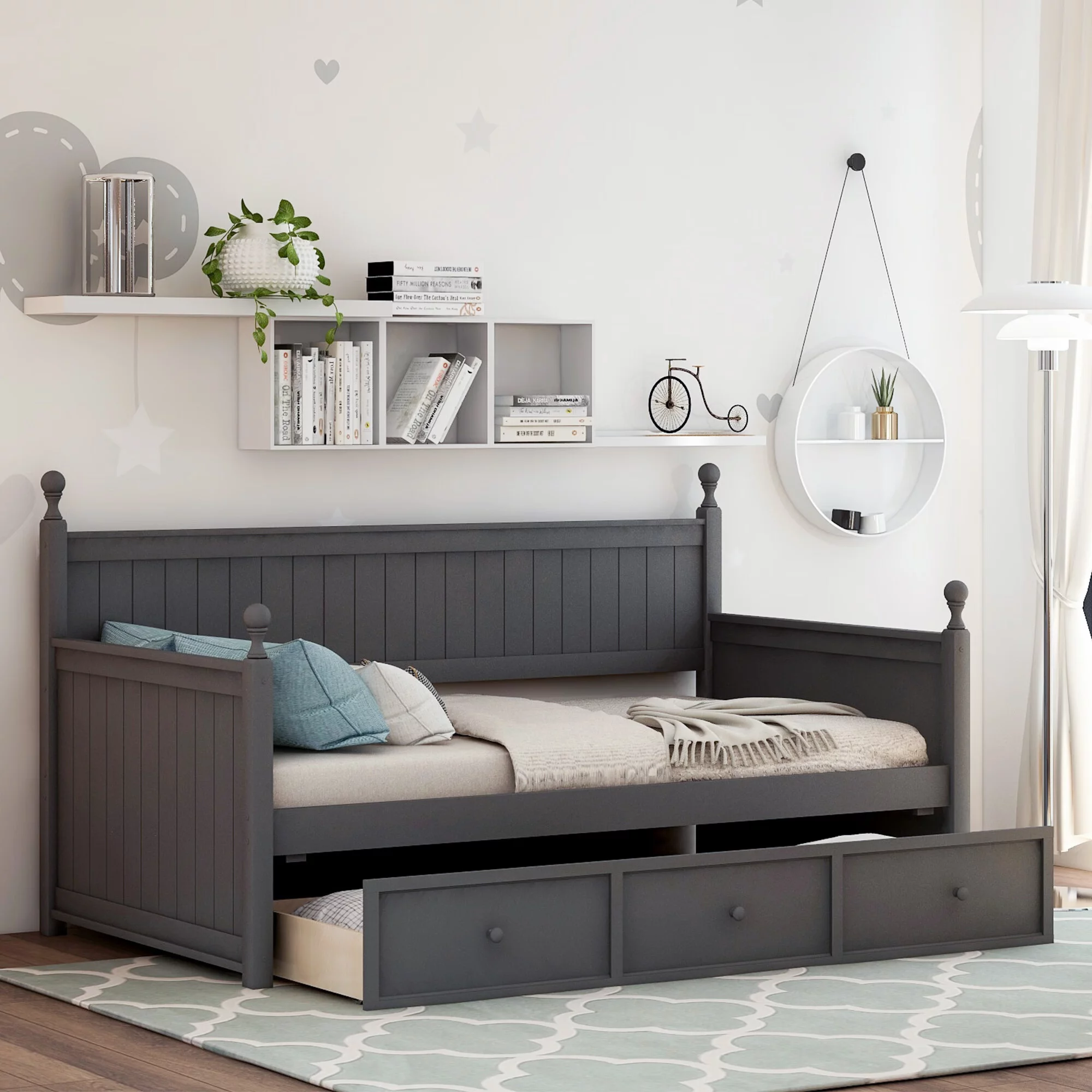 SENTERN Wood Daybed with Three Drawers ,Twin Size Daybed,No Box Spring Needed