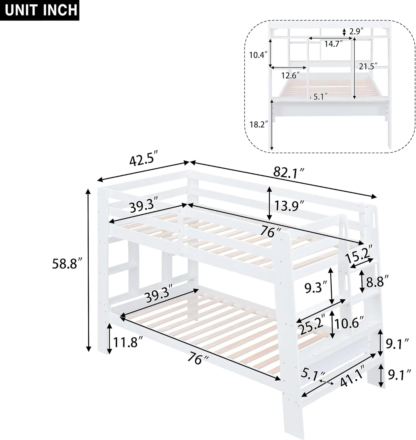 Over Bunk Bed With Shelves And Built-In Ladder,Safety Guardrail,White