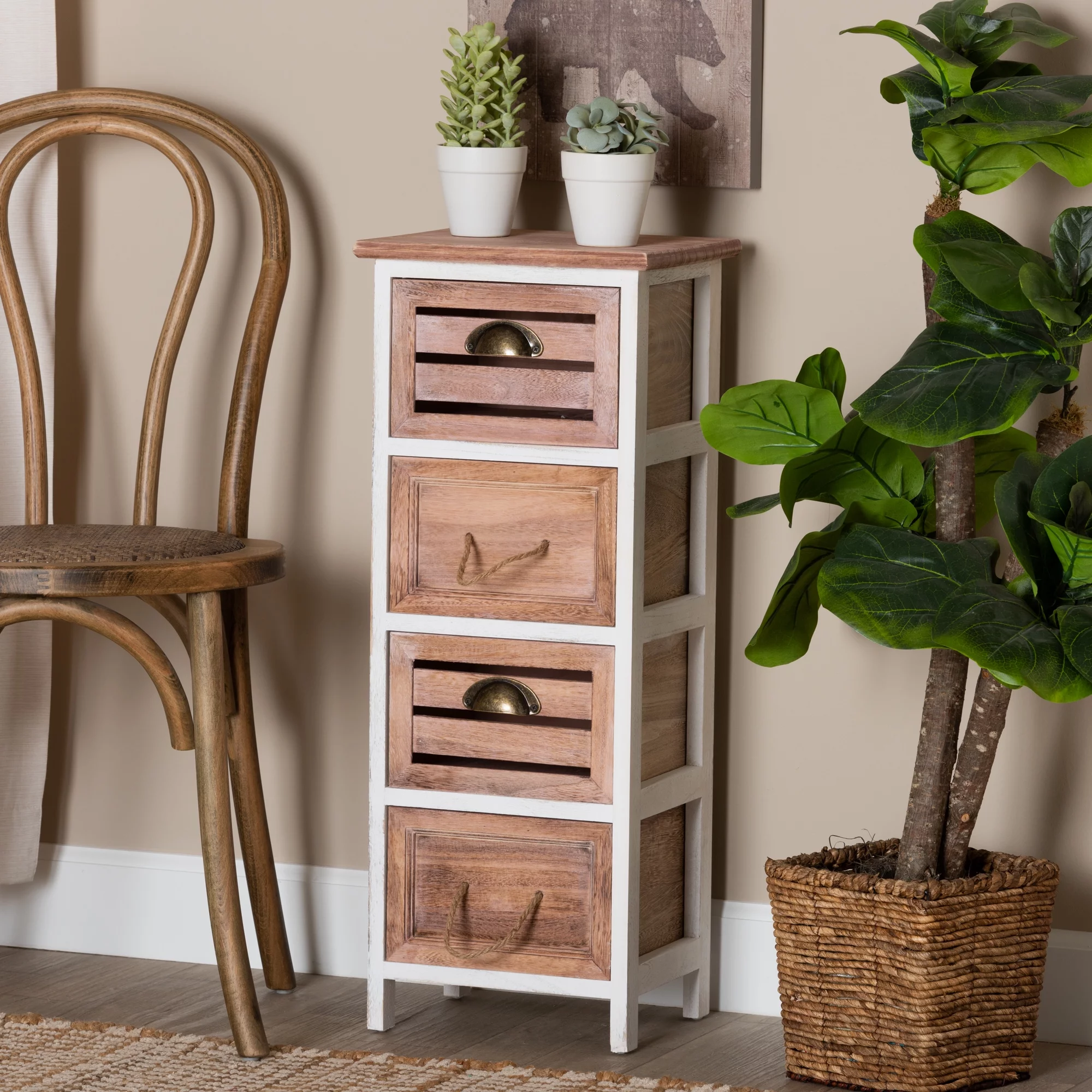 Baxton Studio Palta Modern and Contemporary Two-Tone White and Oak Brown Finished Wood 4-Drawer Storage Unit