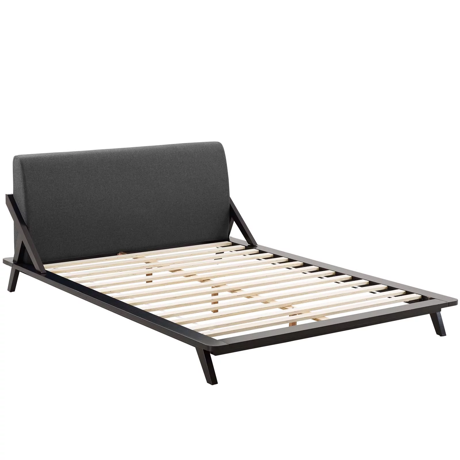 Modern Contemporary Urban Design Bedroom Queen Size Platform Bed Frame, Wood Fabric, Grey Gray Brown Natural