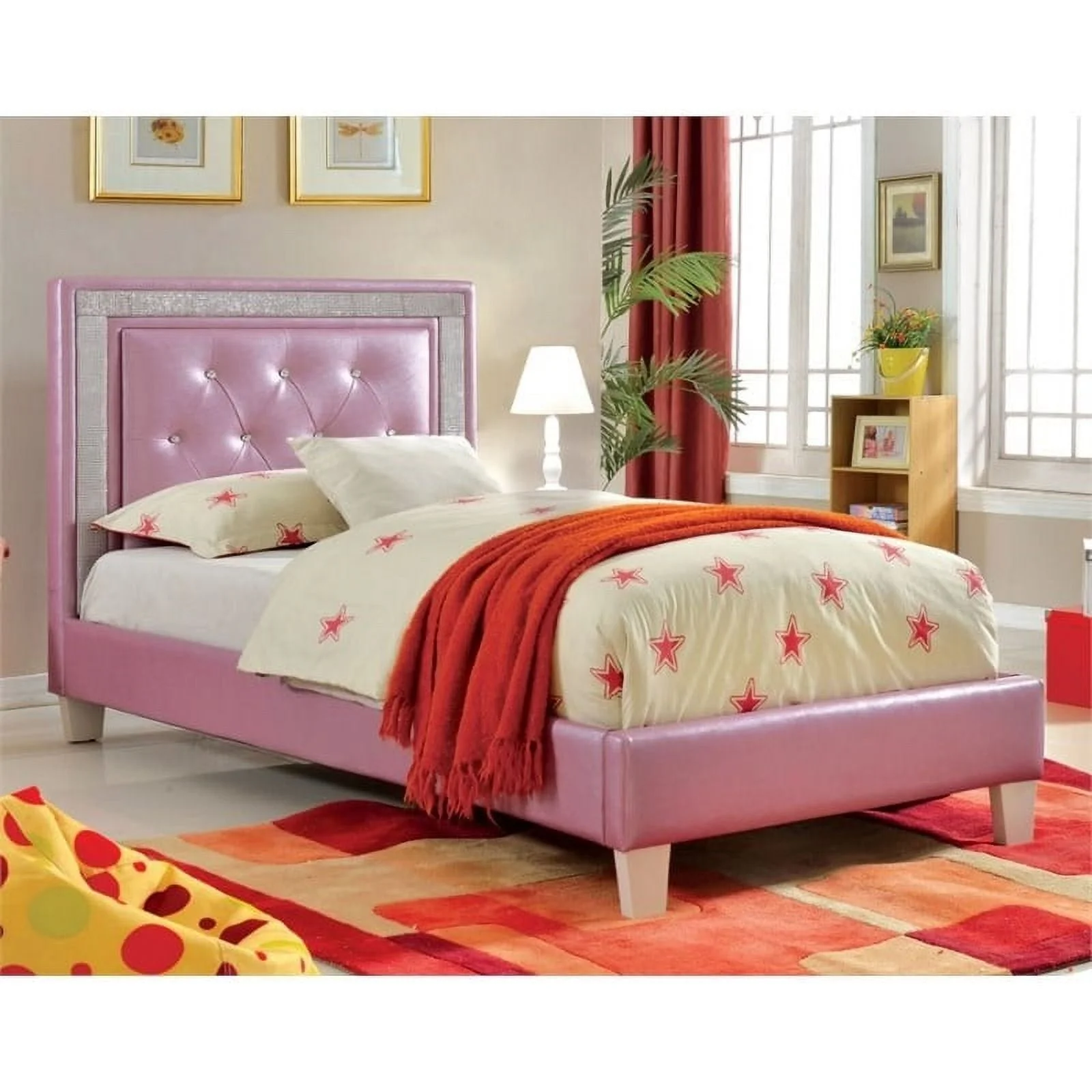 Roseberry Kids Contemporary Faux Leather Full Tufted Platform Bed in Purple