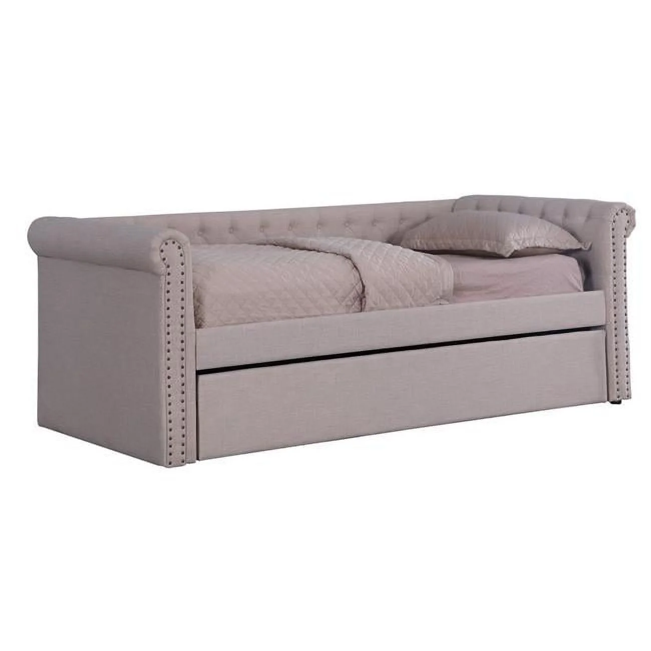 Best Master Furniture Tufted Transitional Fabric Daybed with Trundle in Beige