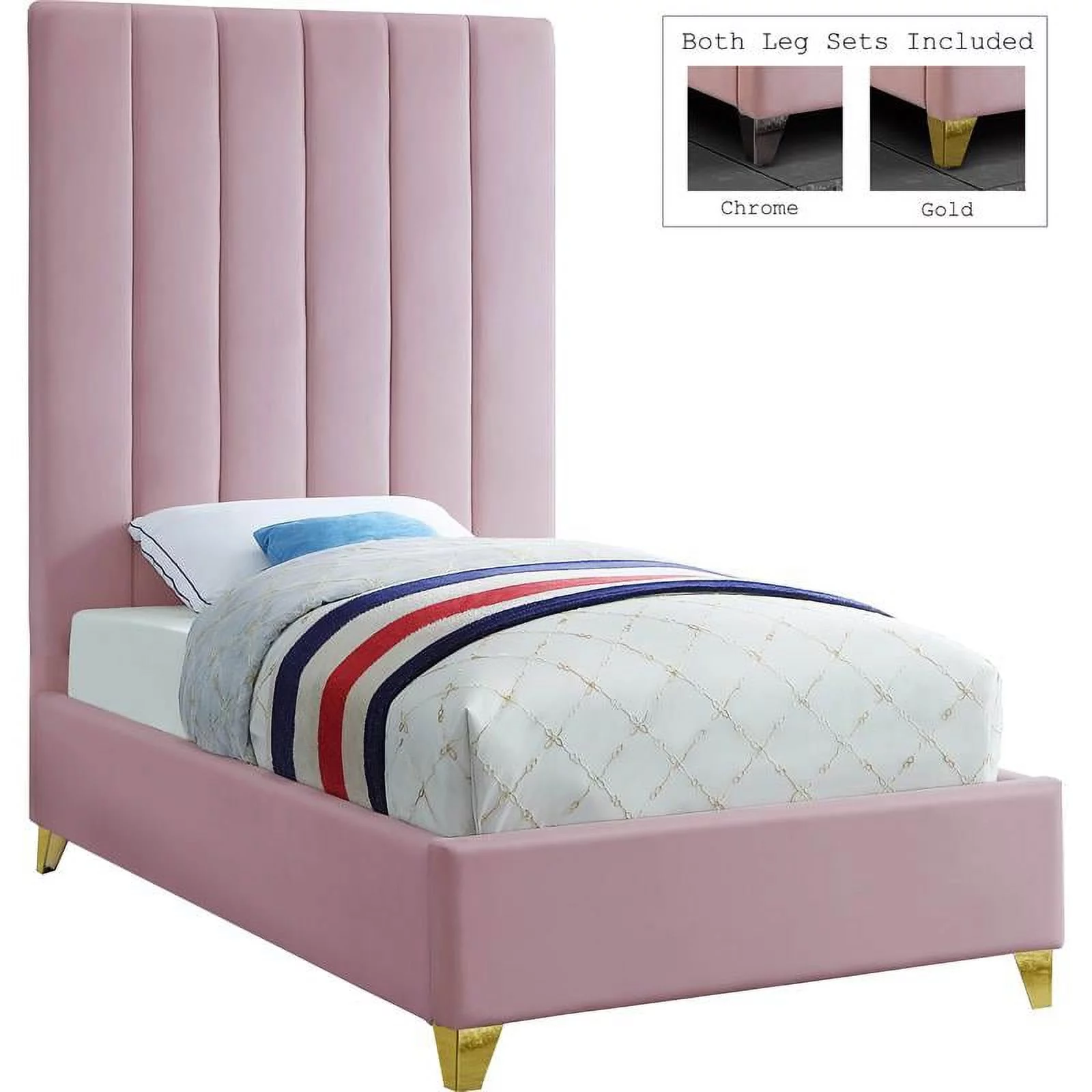 Meridian Furniture Via Contemporary Wood Leaning Platform Bed, Twin, Pink/Gold