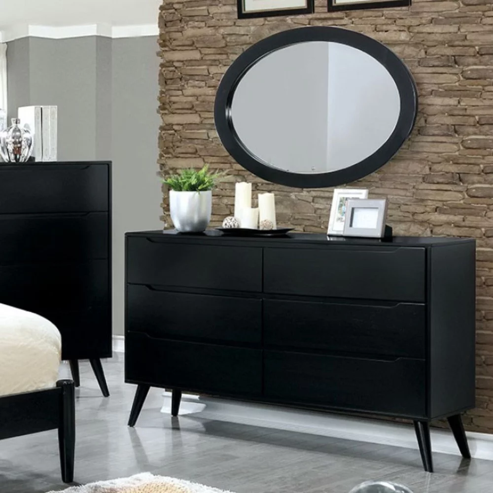 Minimal Style Mid Century Modish Wooden Dresser, Black