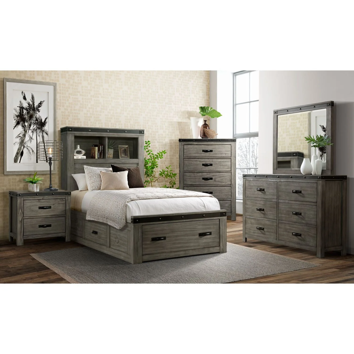 Picket House Furnishings Montauk 6-Drawer Wood Dresser & Mirror Set in Gray
