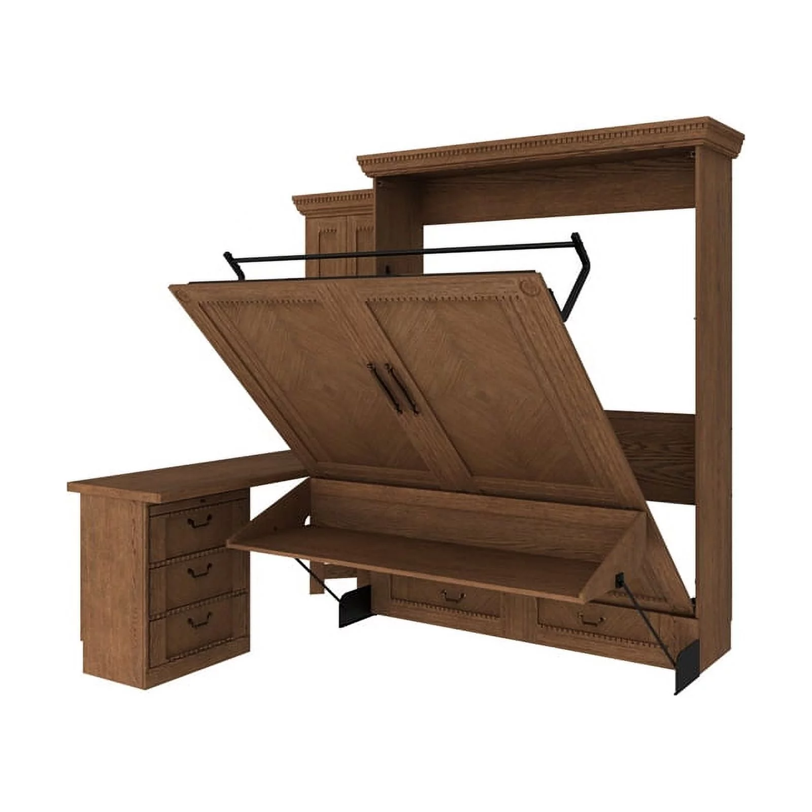 RoomAndLoft Queen Wood Murphy Wall Desk Bed & Shelf Storage in Brown