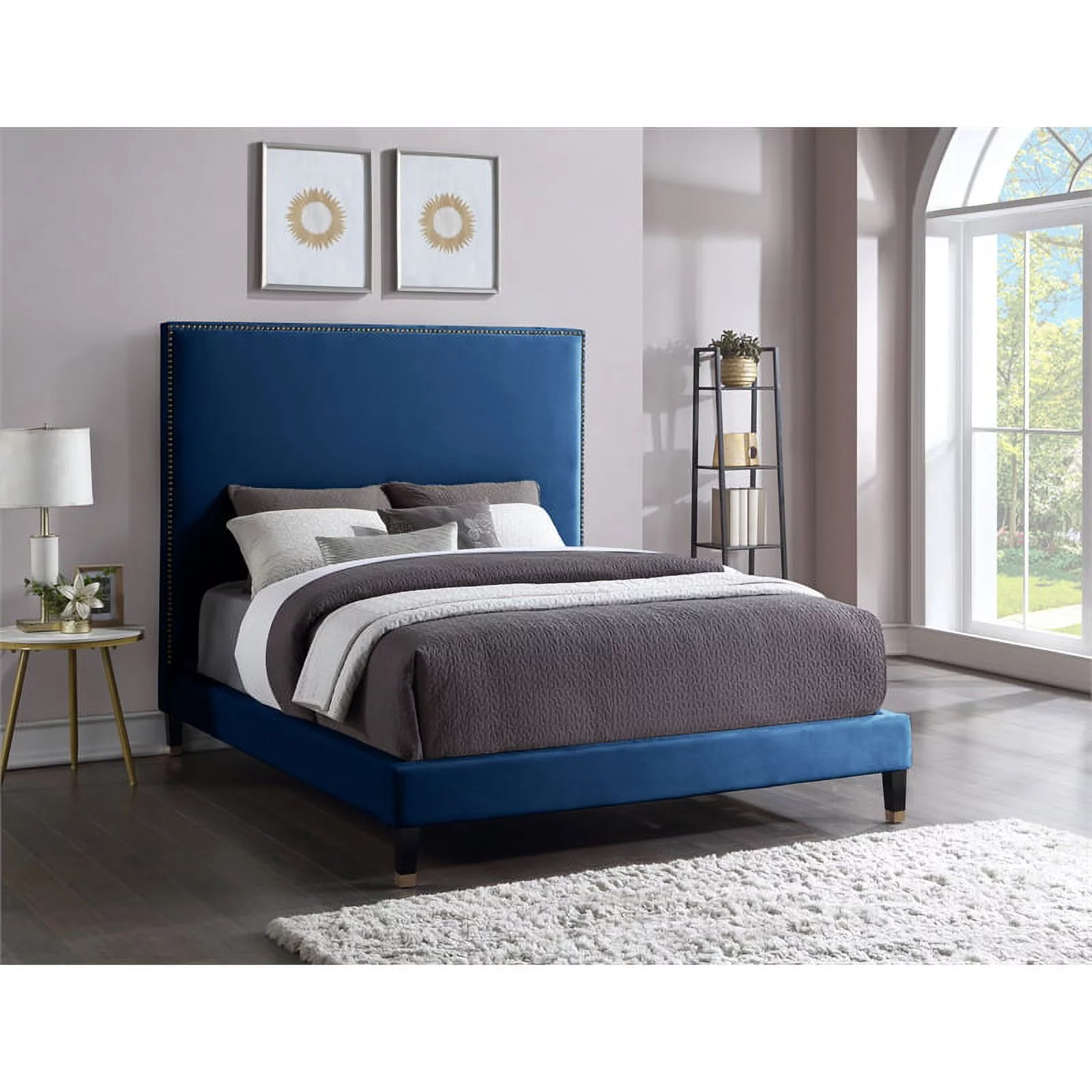 Meridian Furniture Harlie Navy Velvet Full Bed