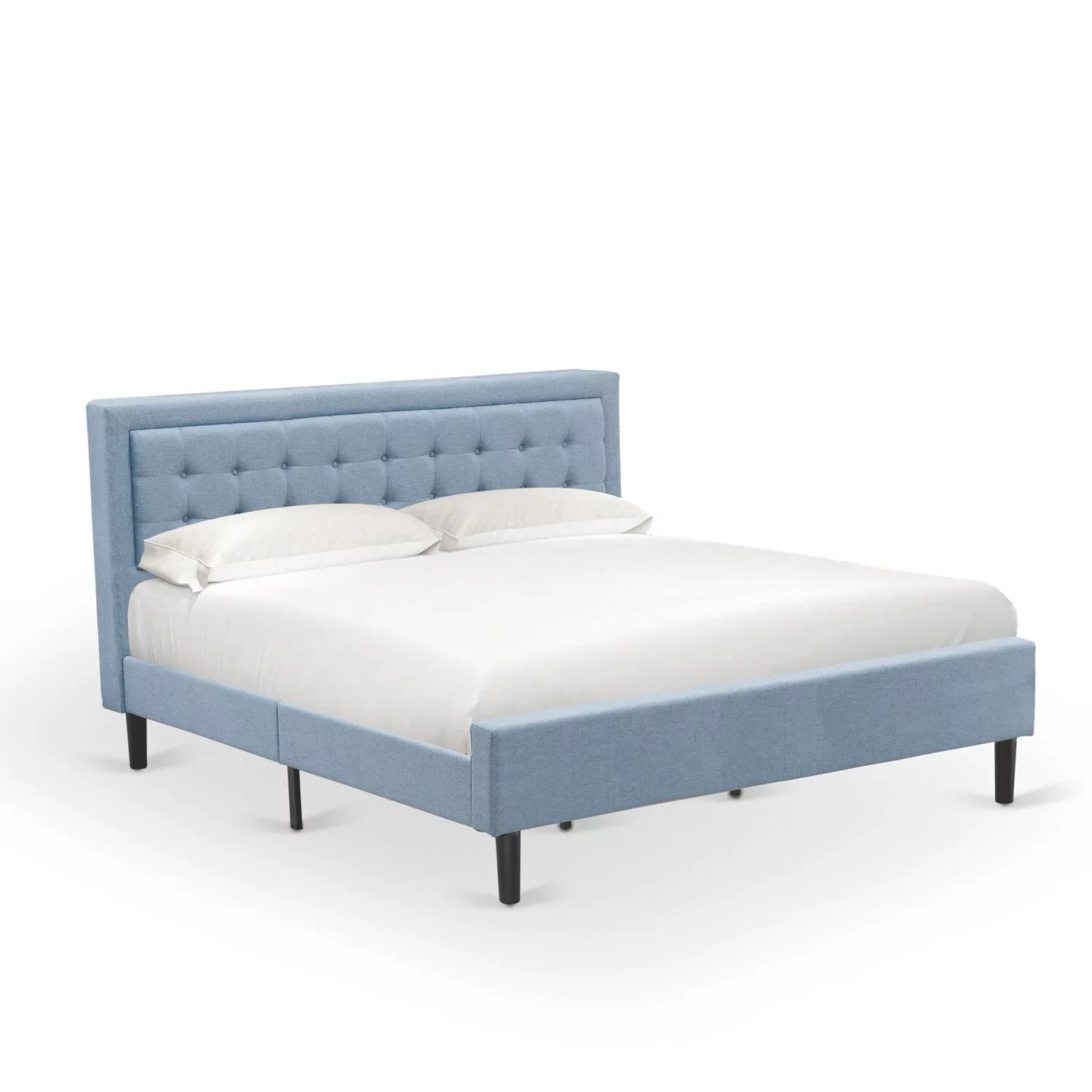 East West Furniture 3-piece Wood Platform Bedroom Set in Denim Blue/Butter Cream