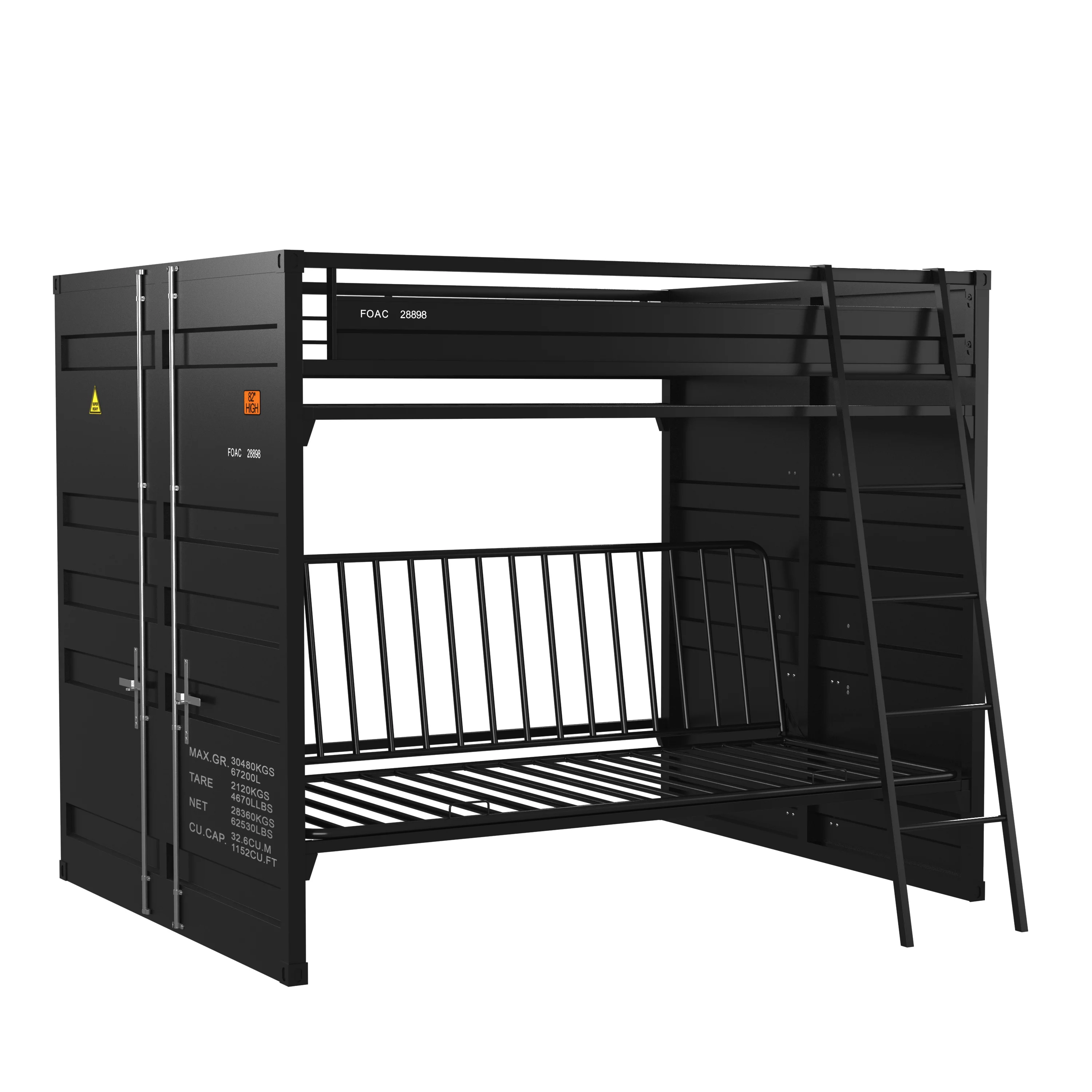 Furniture of America Malik Metal Bunk Bed with Futon Base, Twin, Black