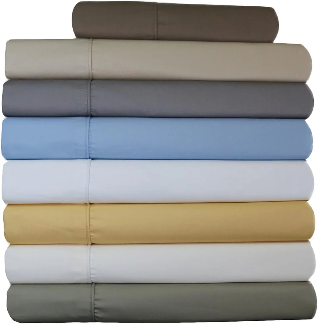 Solid Blue Top Split King: Adjustable King Bed Size Sheets, 4PC Bed Sheet Set, 100% Cotton, 650 Thread Count, Sateen, Deep Pocket