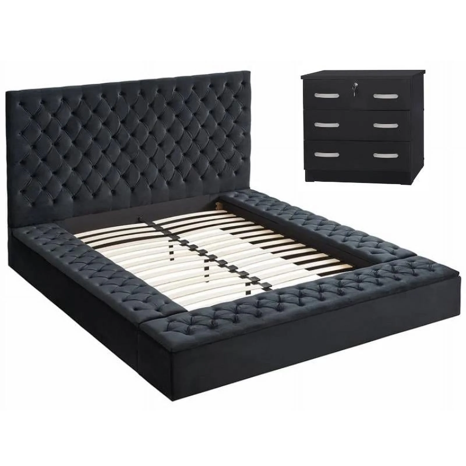 Home Square 2-Piece Set with Queen Bed & 3-Drawer Chest Bedroom Dresser in Black