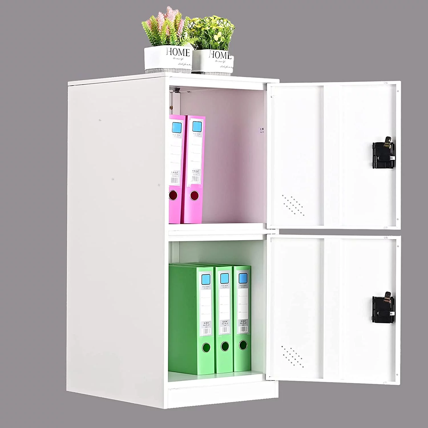 MECOLOR Vertical Single Tier Small Locker with Padlock latche 2 Compartment Storage for Employee,Home,Office file cabinet,School,Kids