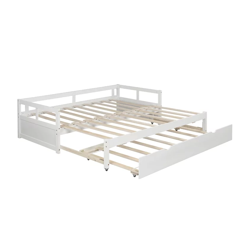 CRO Decor Extending Daybed with Trundle Wooden Daybed with Trundle (White)