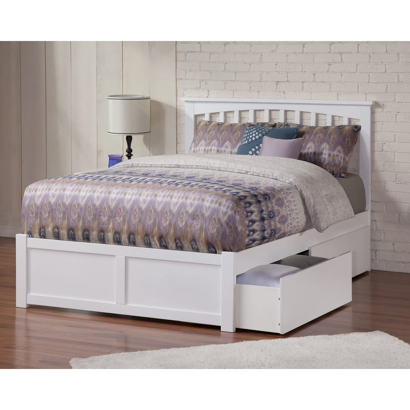 AFI Mission Full Platform Bed with Footboard and 2 Drawers in White