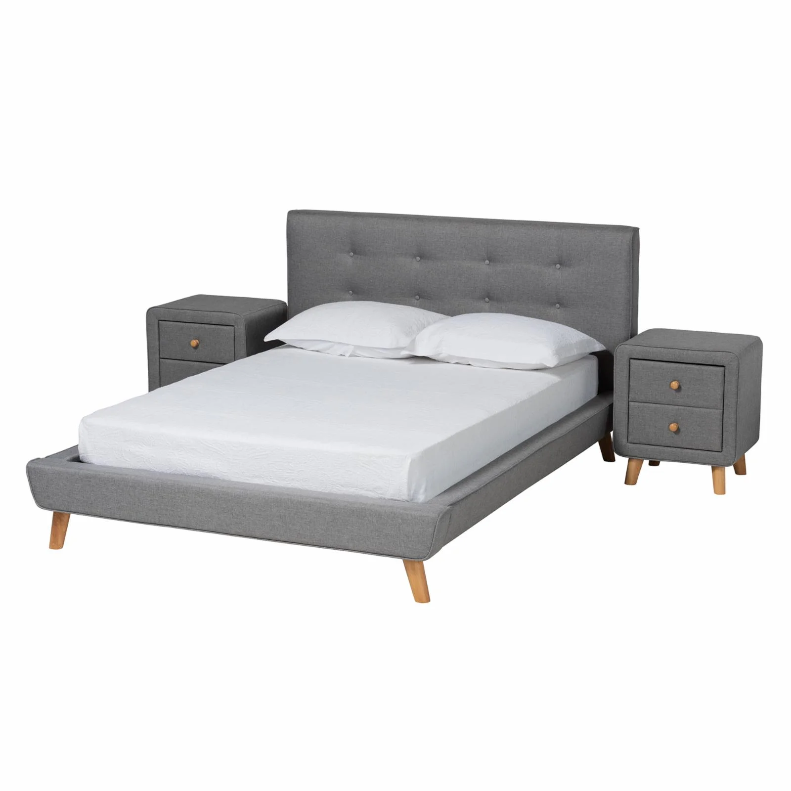 Baxton Studio Jonesy Grey Fabric Upholstered Queen Size 3-Piece Bedroom Set
