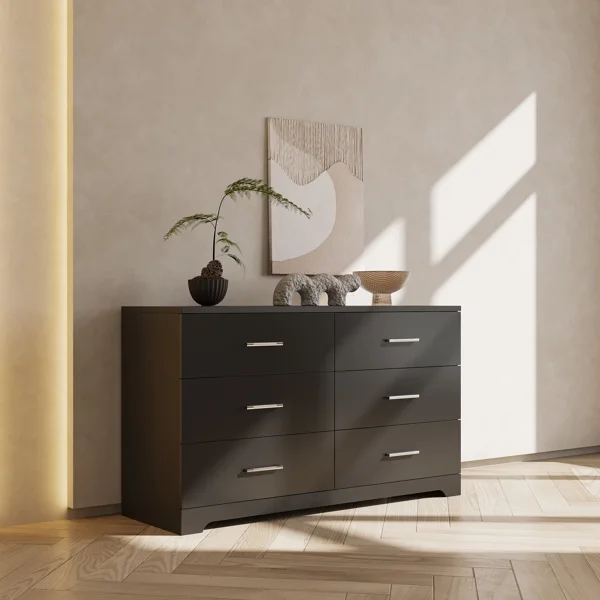 Dresser for Bedroom, Bedroom Drawer Double, Wide Storage Cabinet for Living Room Home Entryway, 47.2 x 15.7 x 27.6 Inch, Black